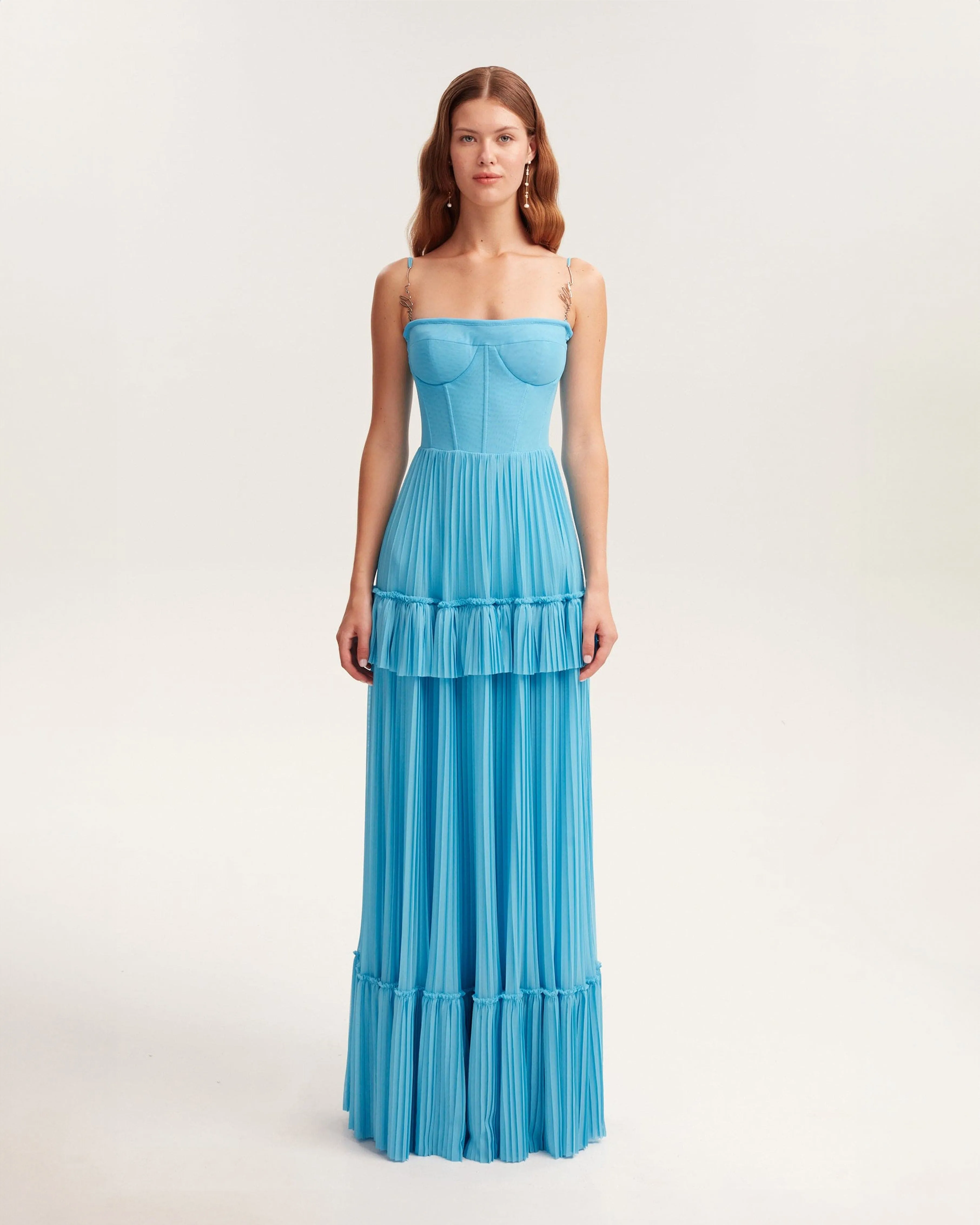 Sky-blue spaghetti strap pleated maxi dress, Garden of Eden sold by Milla product image thumbnail 2