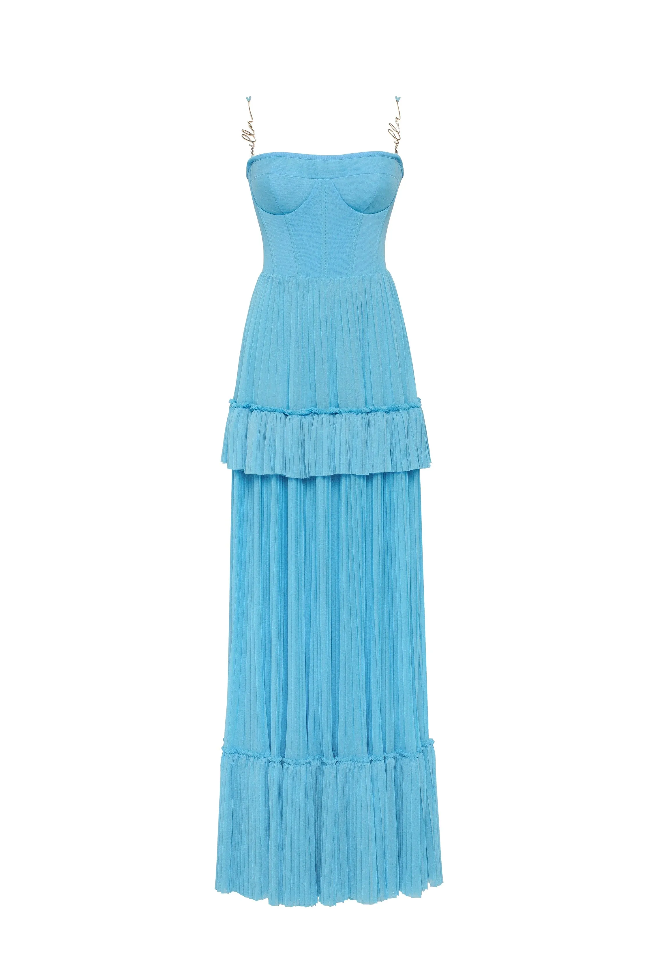 Sky-blue spaghetti strap pleated maxi dress, Garden of Eden sold by Milla