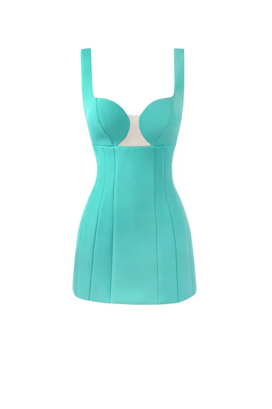 Glossy ultra mini dress in mint green with cutouts sold by Milla