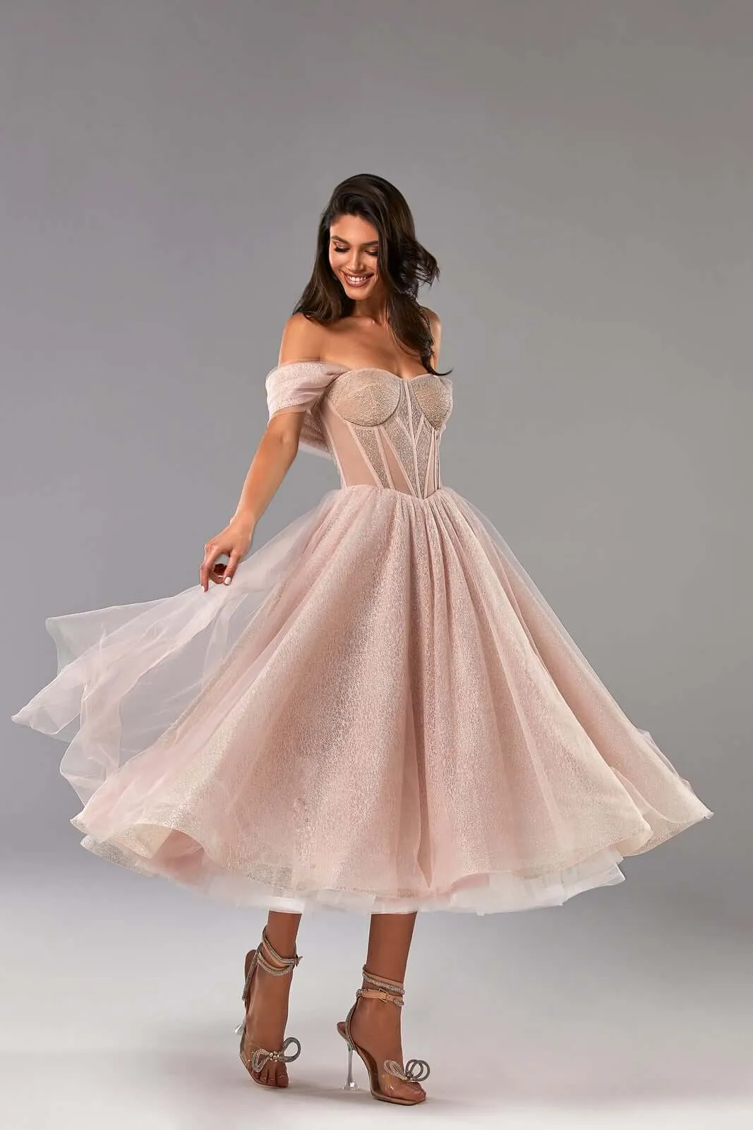 Misty Rose Sparkly cocktail midi tulle dress sold by Milla product image thumbnail 4