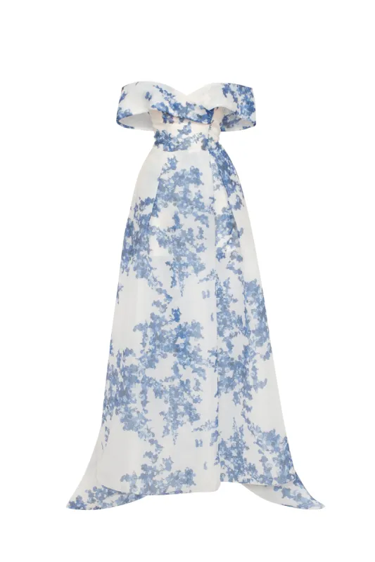 Catchy off-the-shoulder blue hydrangea maxi dress, Garden of Eden sold by Milla