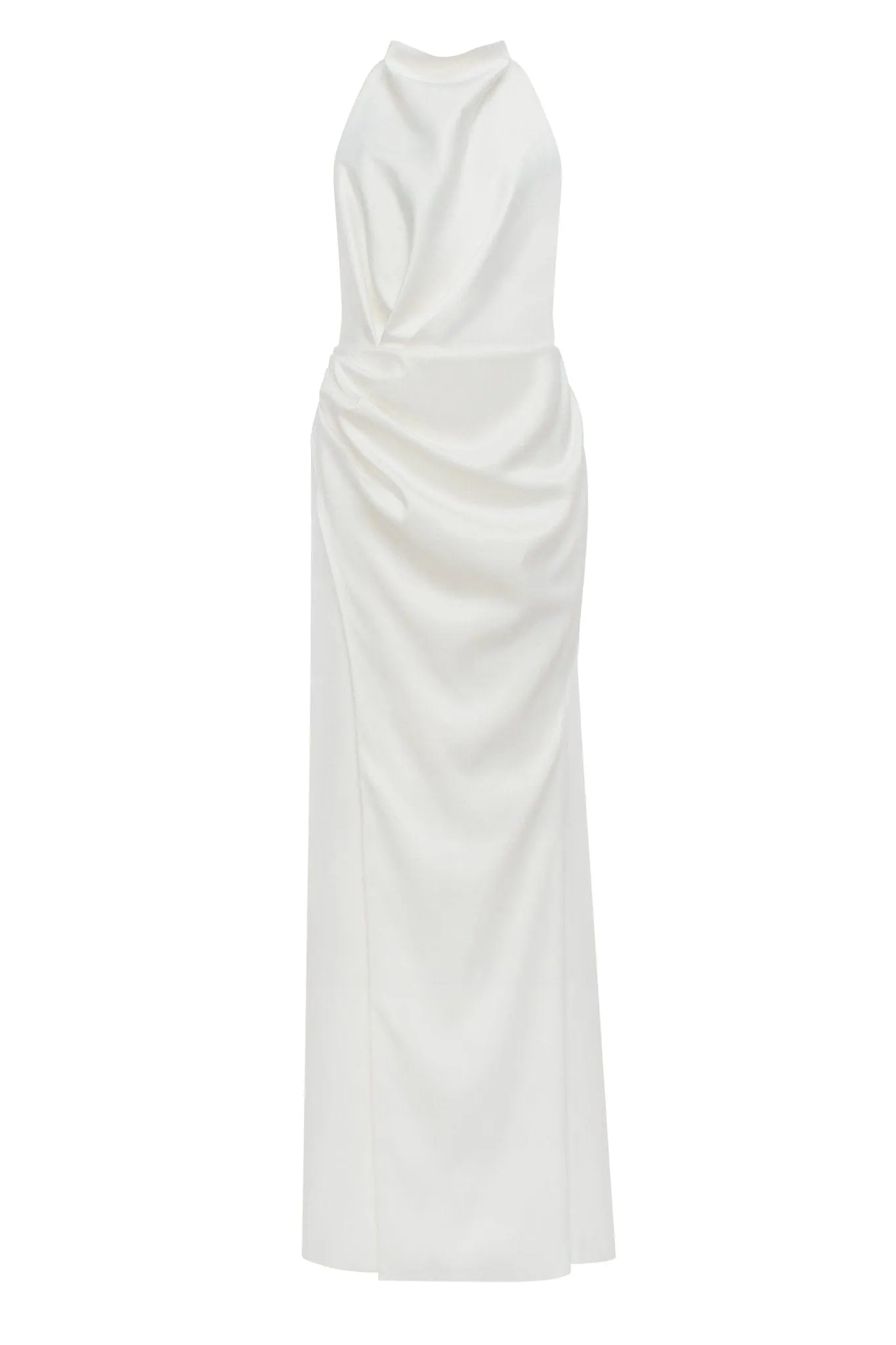 White Mock neck sleeveless low slit dress sold by Milla