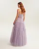 Lavender tulle maxi dress with ruffled skirt, Garden of Eden sold by Milla