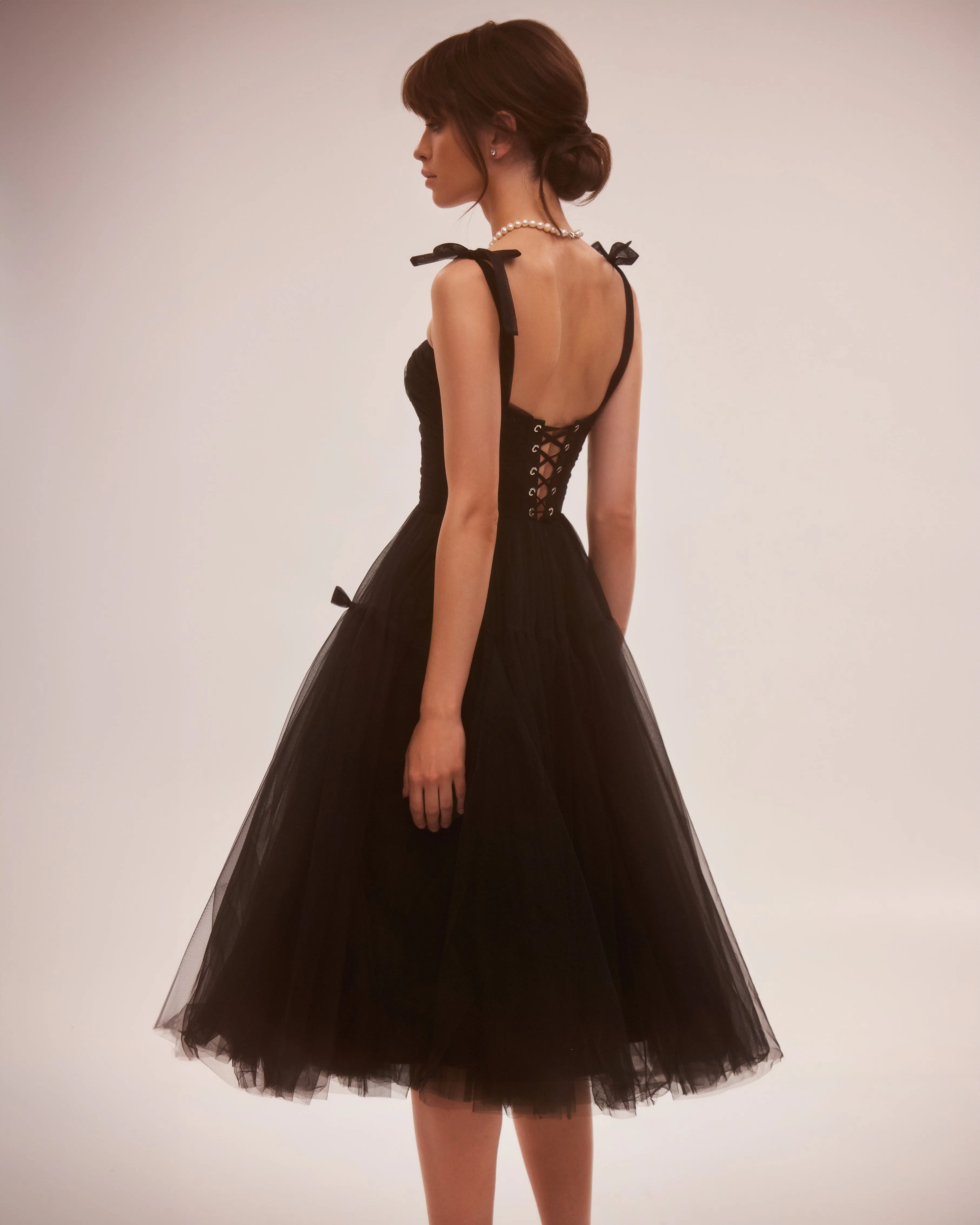 Adorable midi tie-strap black tulle dress sold by Milla product image thumbnail 4
