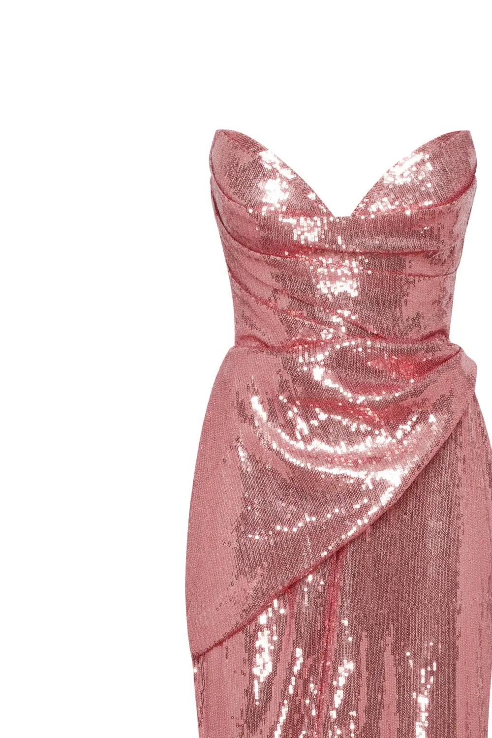 Sequined strapless evening gown in rose color with a thigh slit sold by Milla product image thumbnail 5