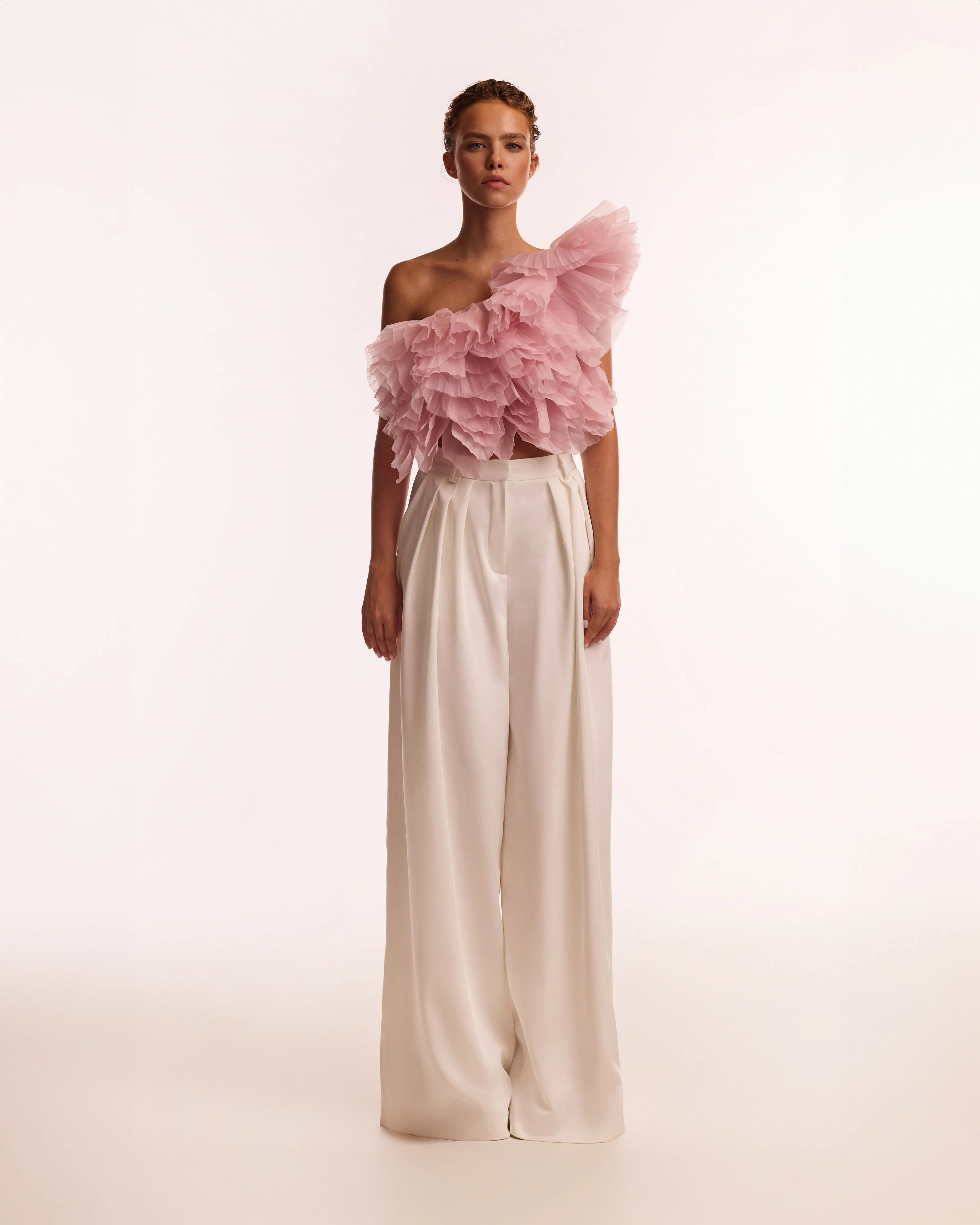 Flirty ruffled one-shoulder organza pink top sold by Milla product image thumbnail 5