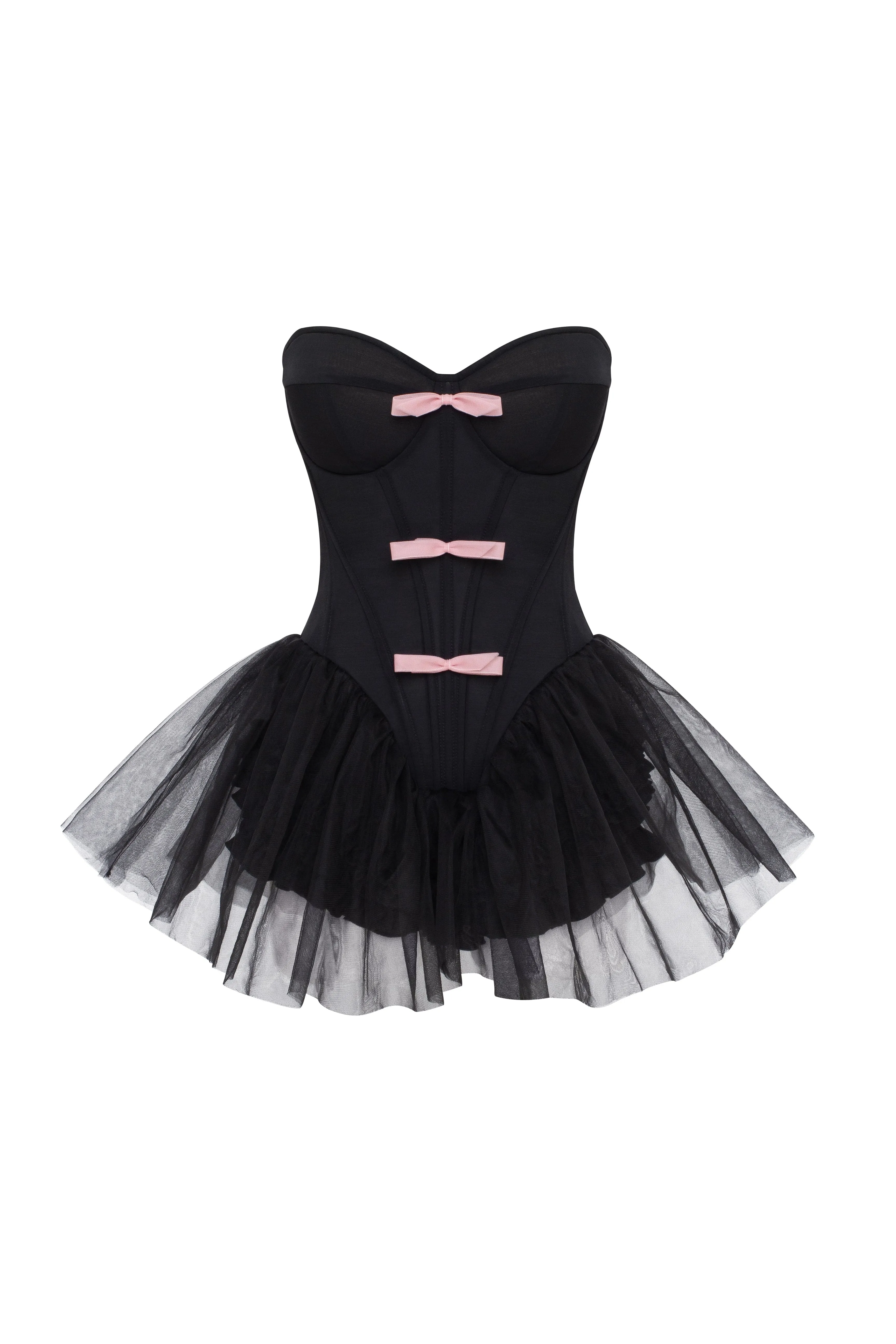 Tutu black mini dress with cute pink bows sold by Milla