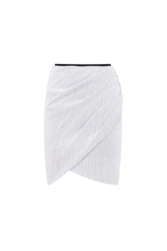 White sequined wrapped mini skirt  sold by Milla