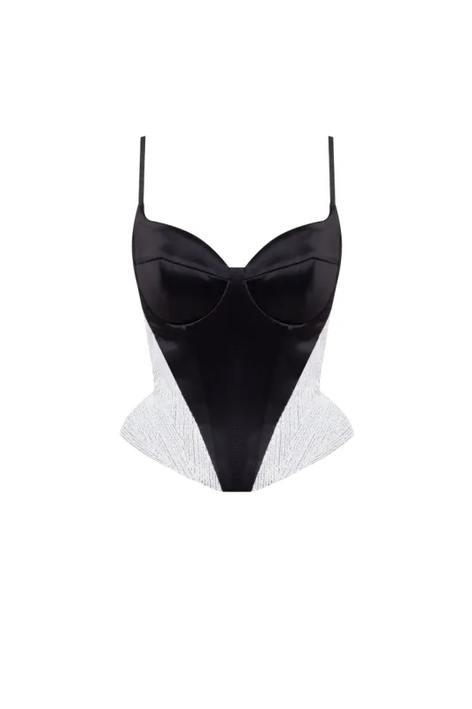 Spaghetti straps heart-shaped black & white corset sold by Milla