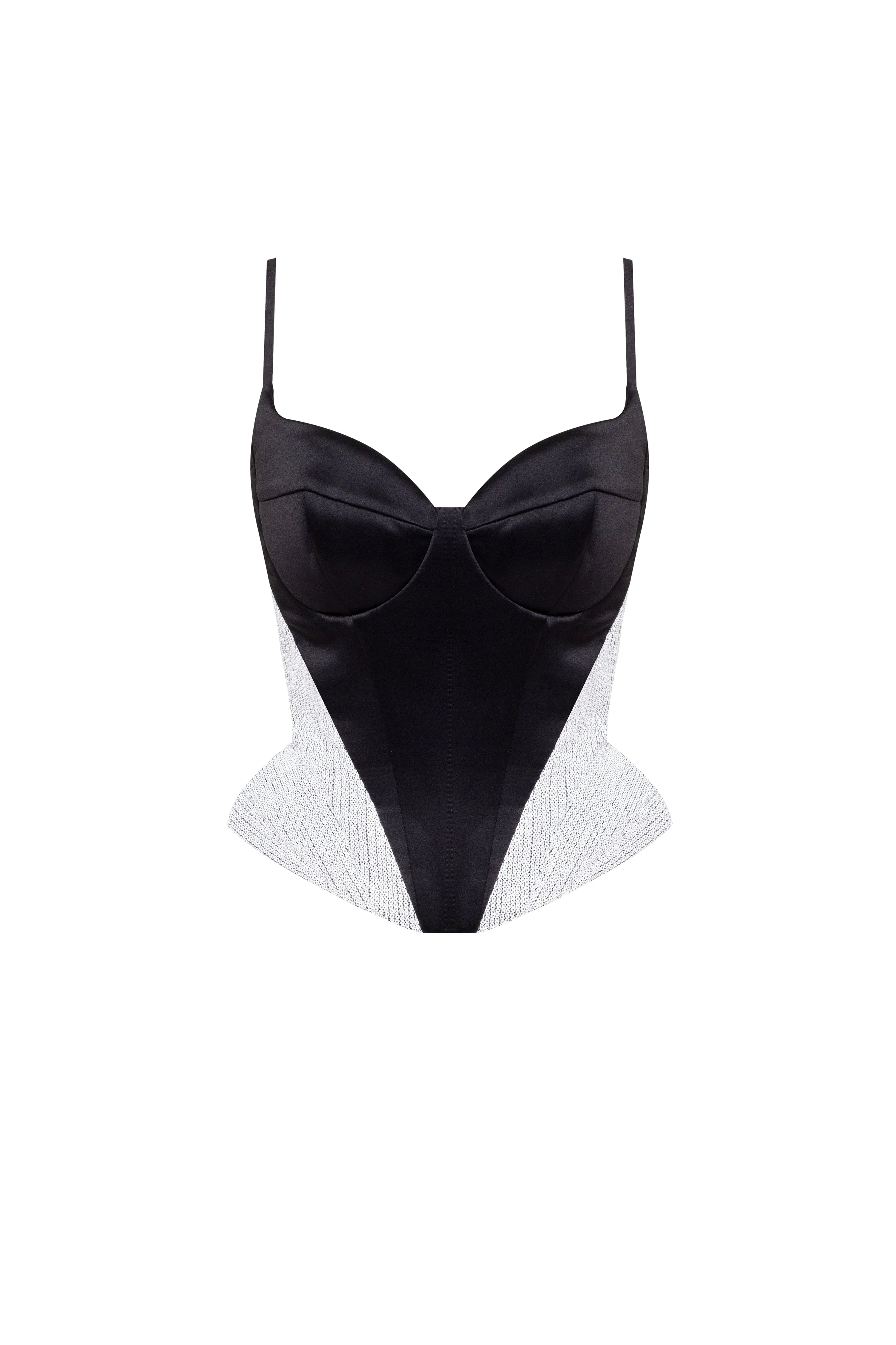 Spaghetti straps heart-shaped black & white corset sold by Milla