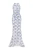 Blue Hydrangea mock neck sleeveless evening dress sold by Milla