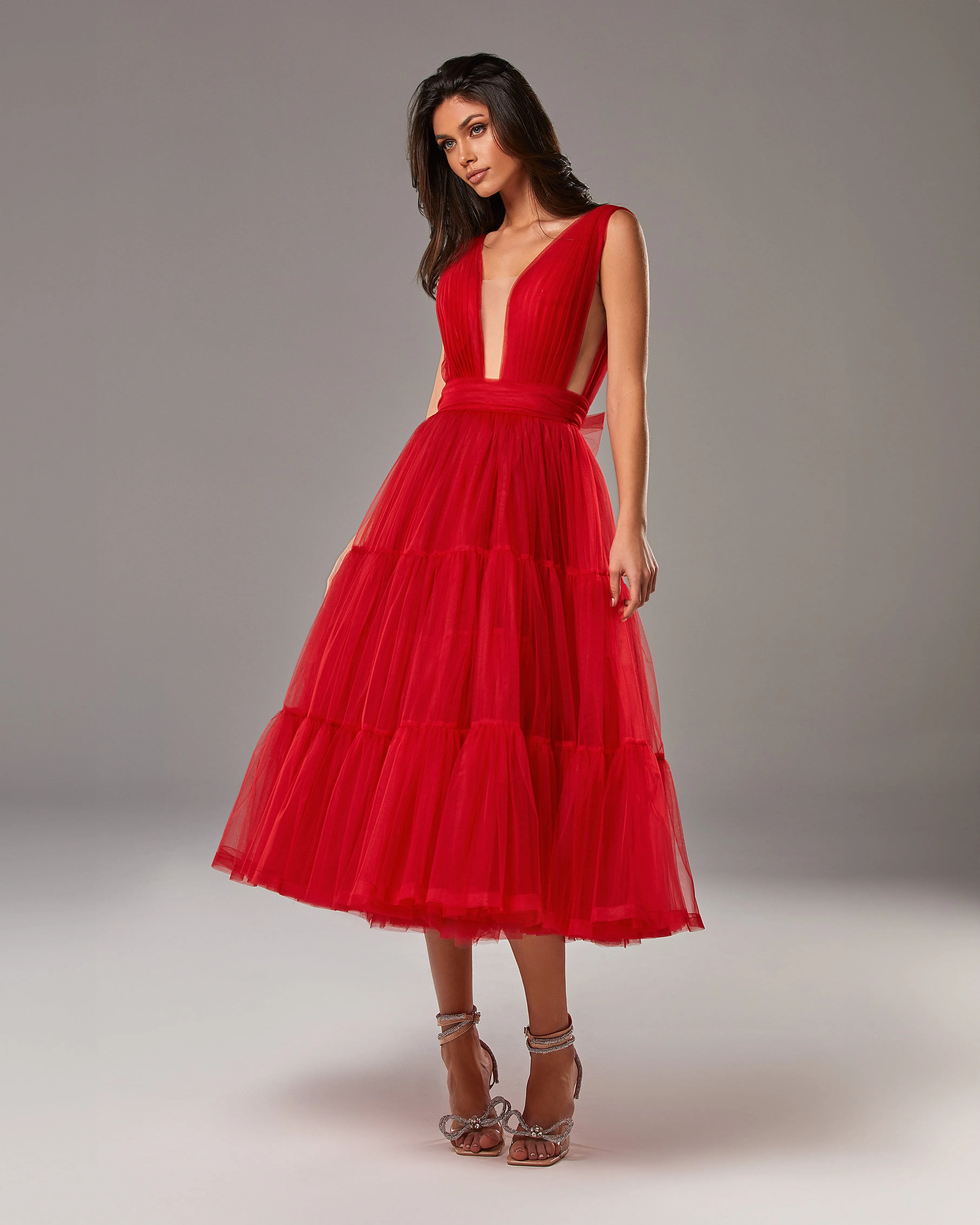 Red Tender midi plunging neckline cut out dress sold by Milla product image thumbnail 2
