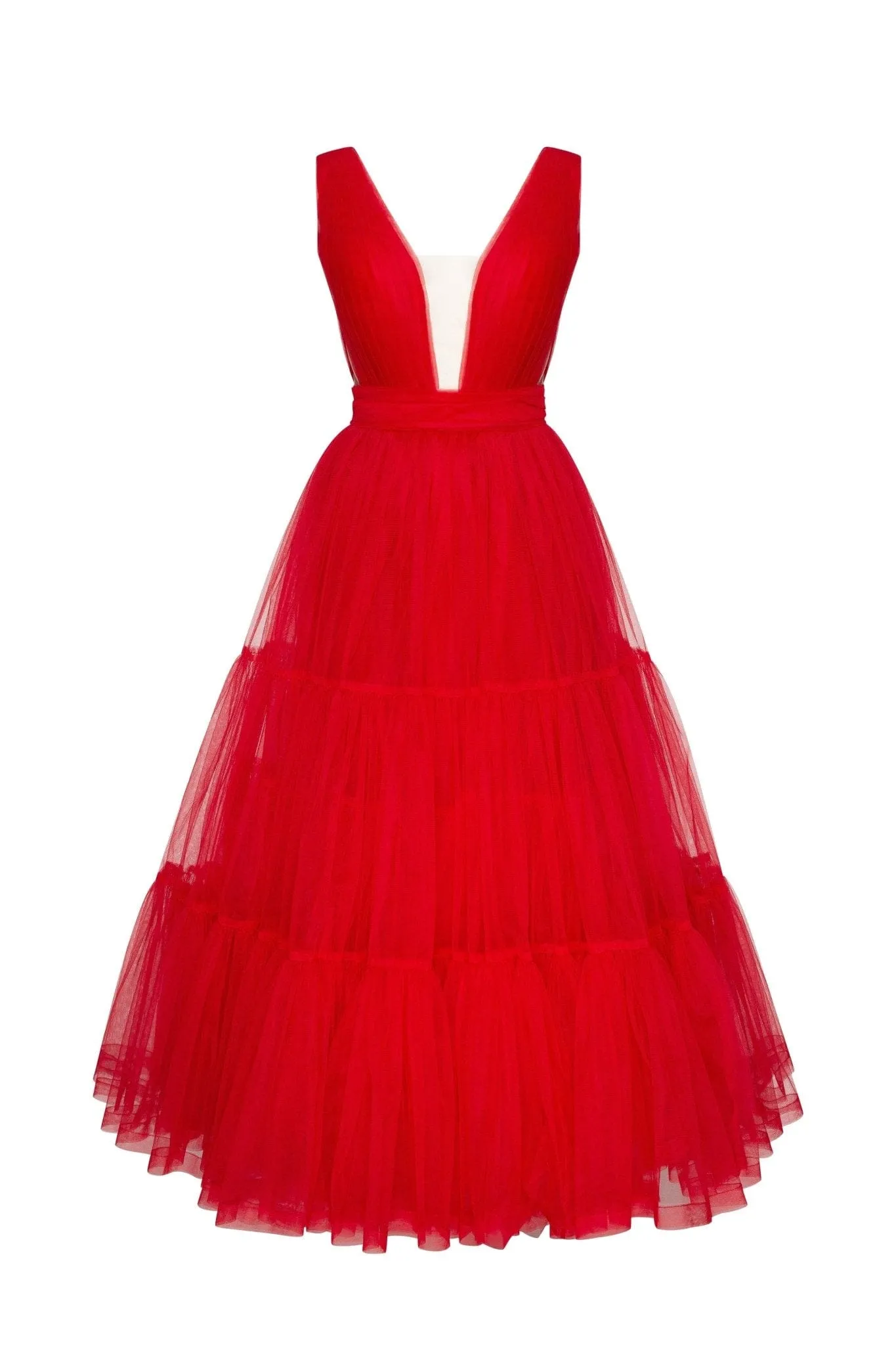 Red Tender midi plunging neckline cut out dress sold by Milla