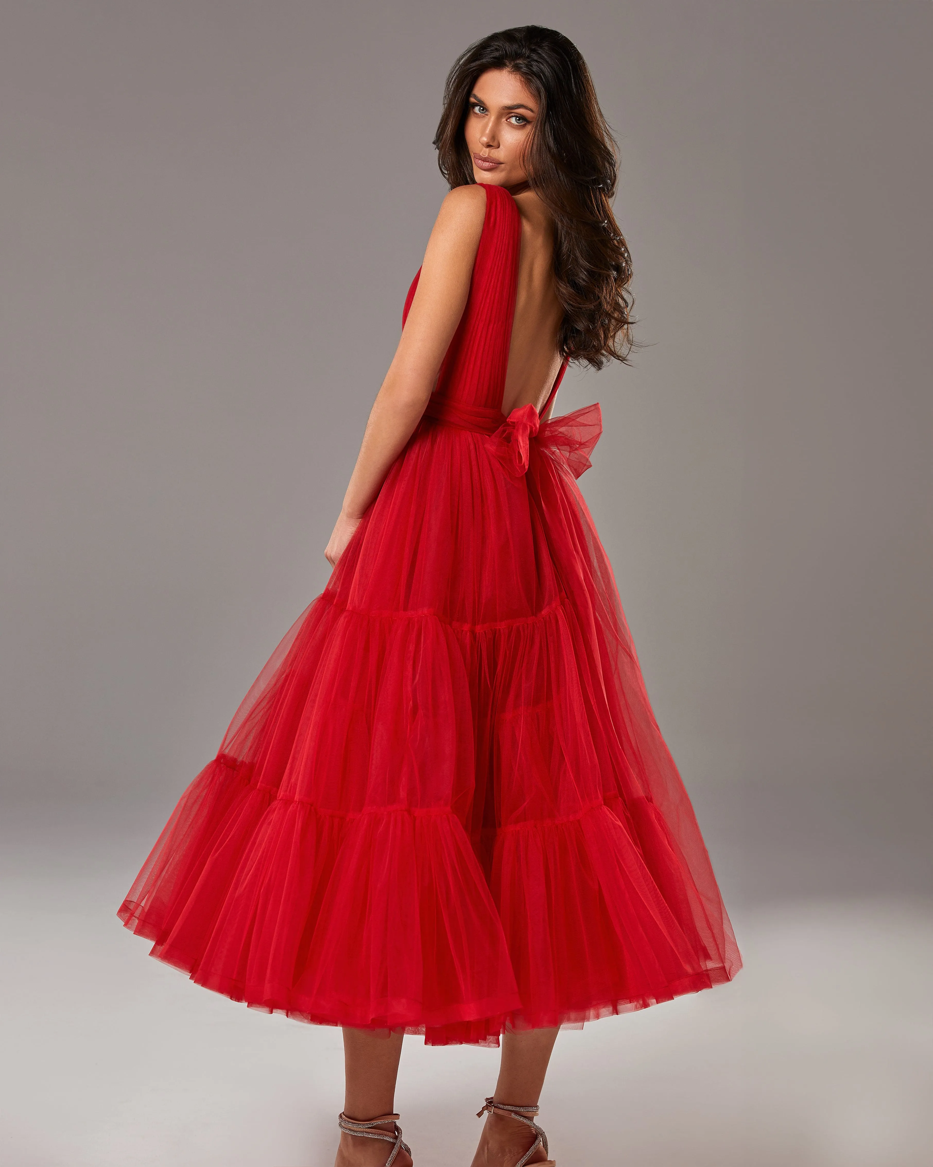 Red Tender midi plunging neckline cut out dress sold by Milla product image thumbnail 4