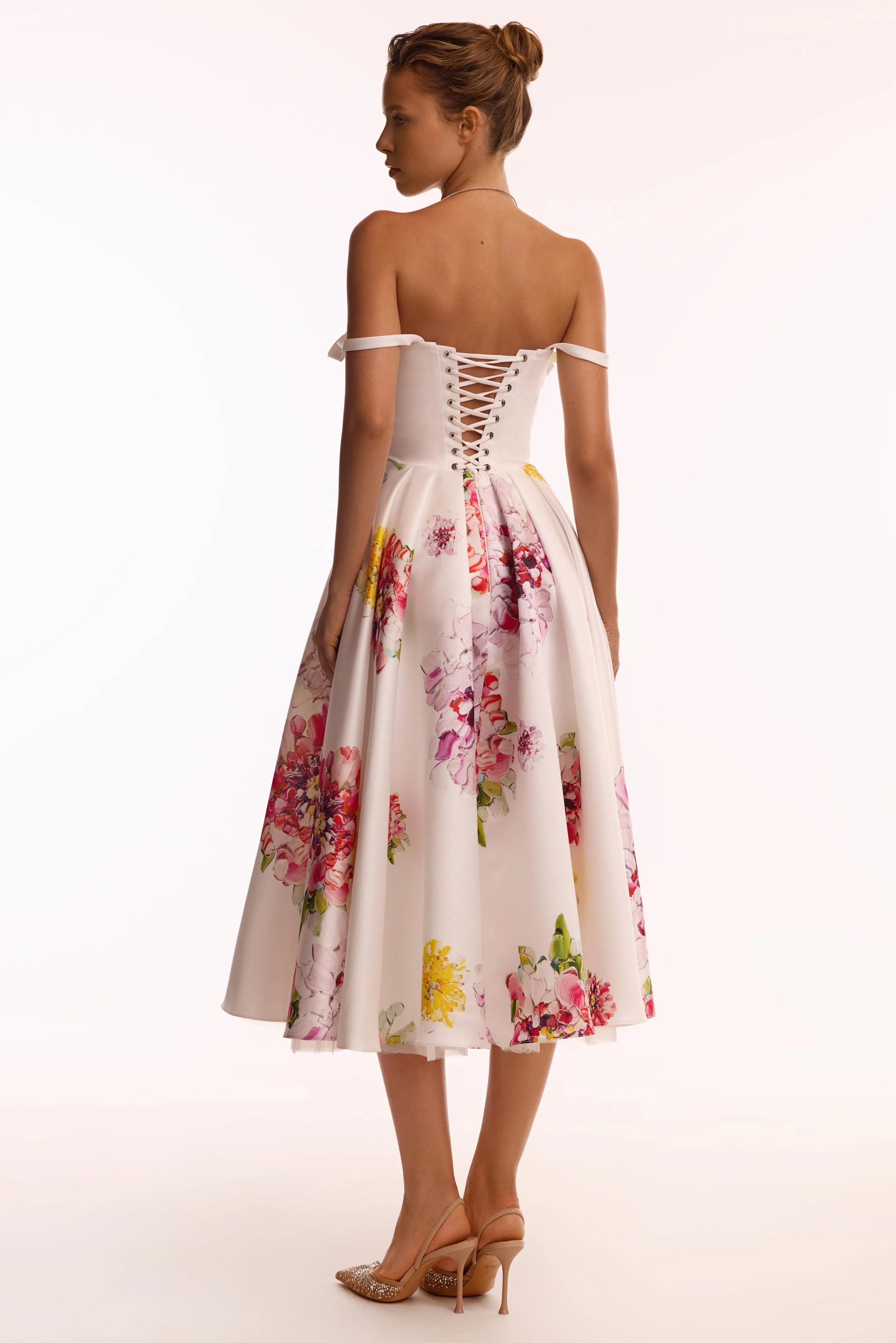 Tea-length ivory floral dress, Glow-Up sold by Milla product image thumbnail 4