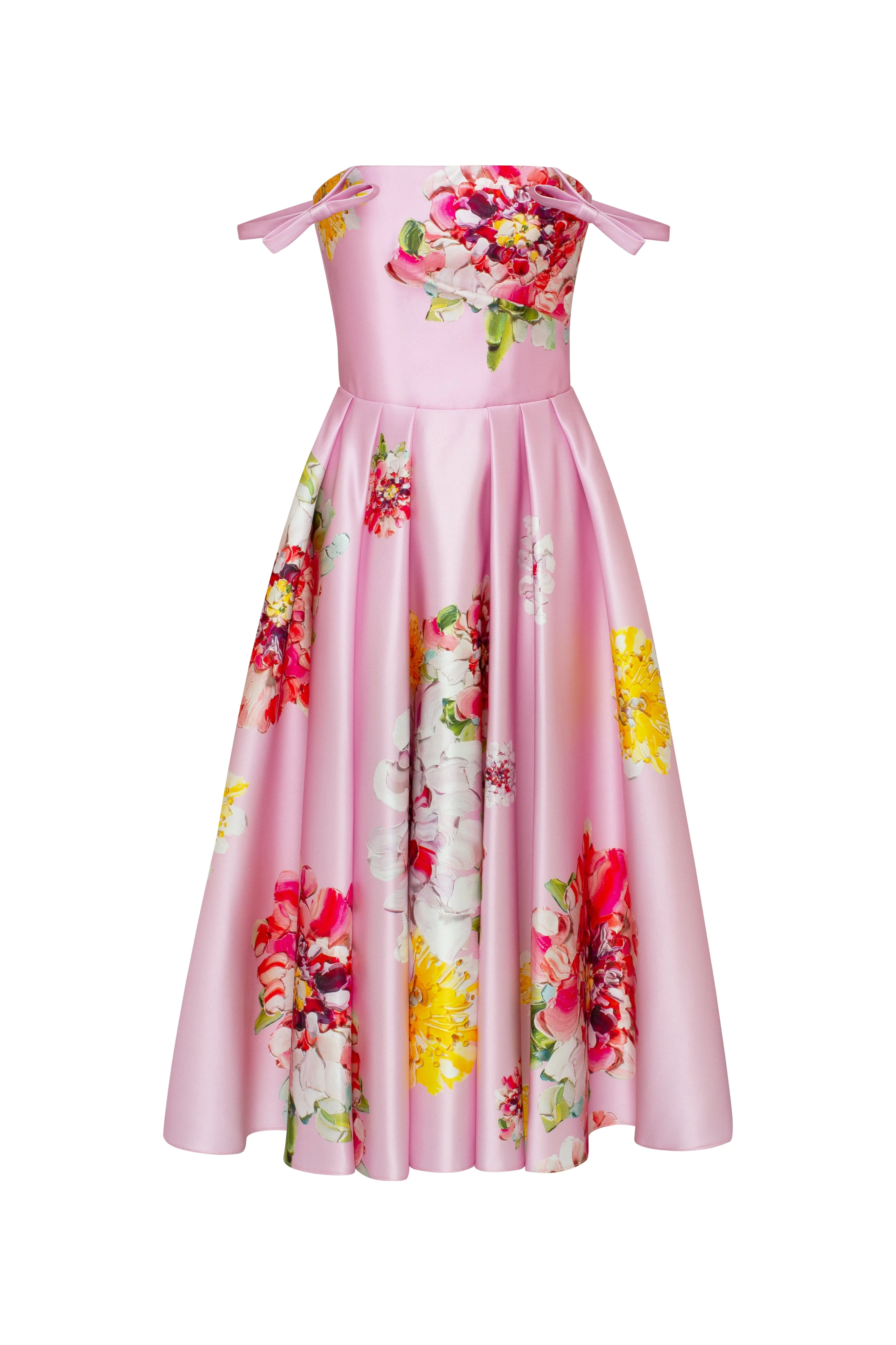 Tea-length pastel pink floral dress, Glow-Up sold by Milla