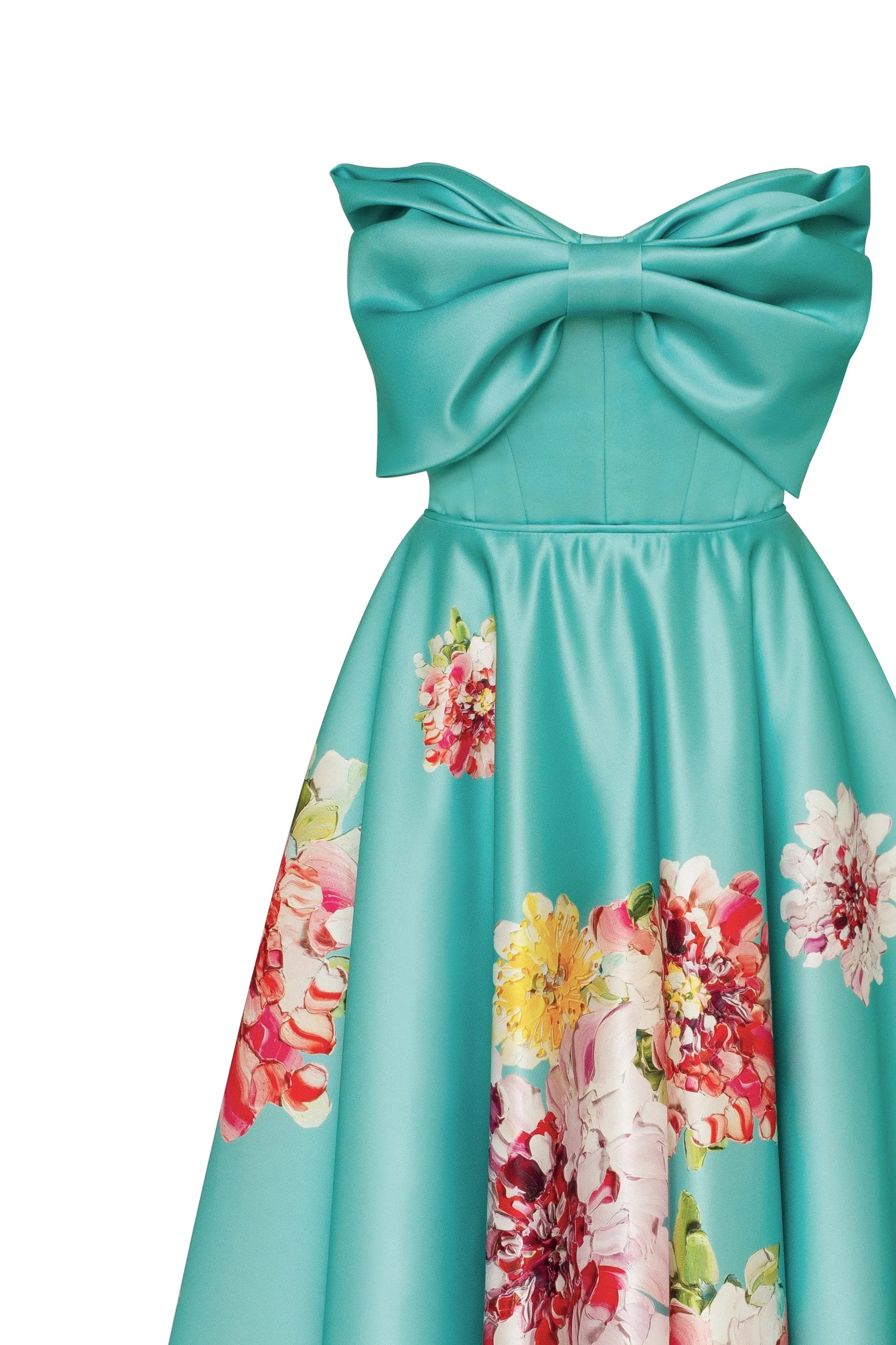 Playful aquamarine floral midi dress with bow, Glow-Up sold by Milla product image thumbnail 5