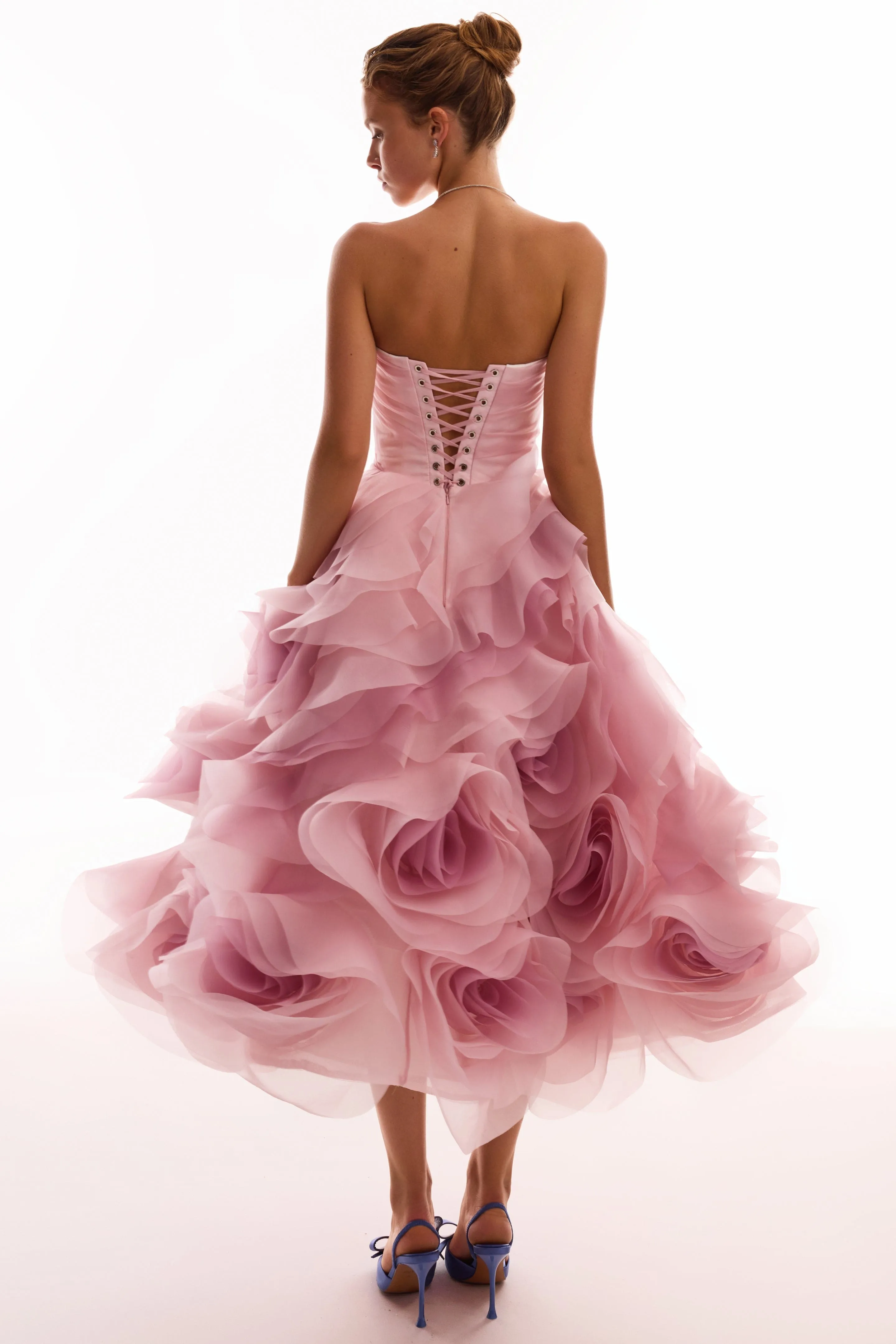 Dramatic flowered organza midi dress in misty rose, Glow-Up sold by Milla product image thumbnail 4
