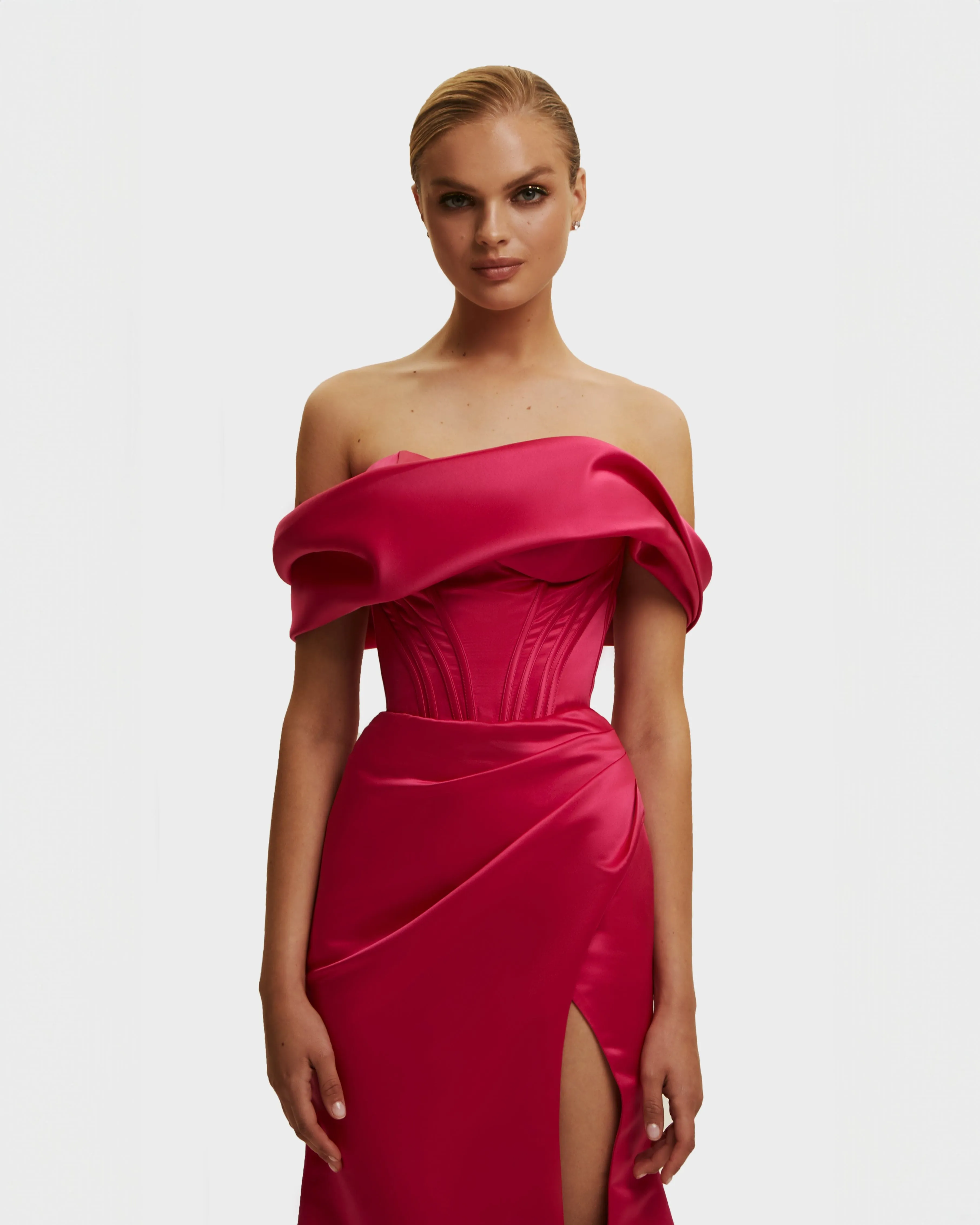 Fuchsia Princess strapless gown with thigh slit sold by Milla product image thumbnail 2
