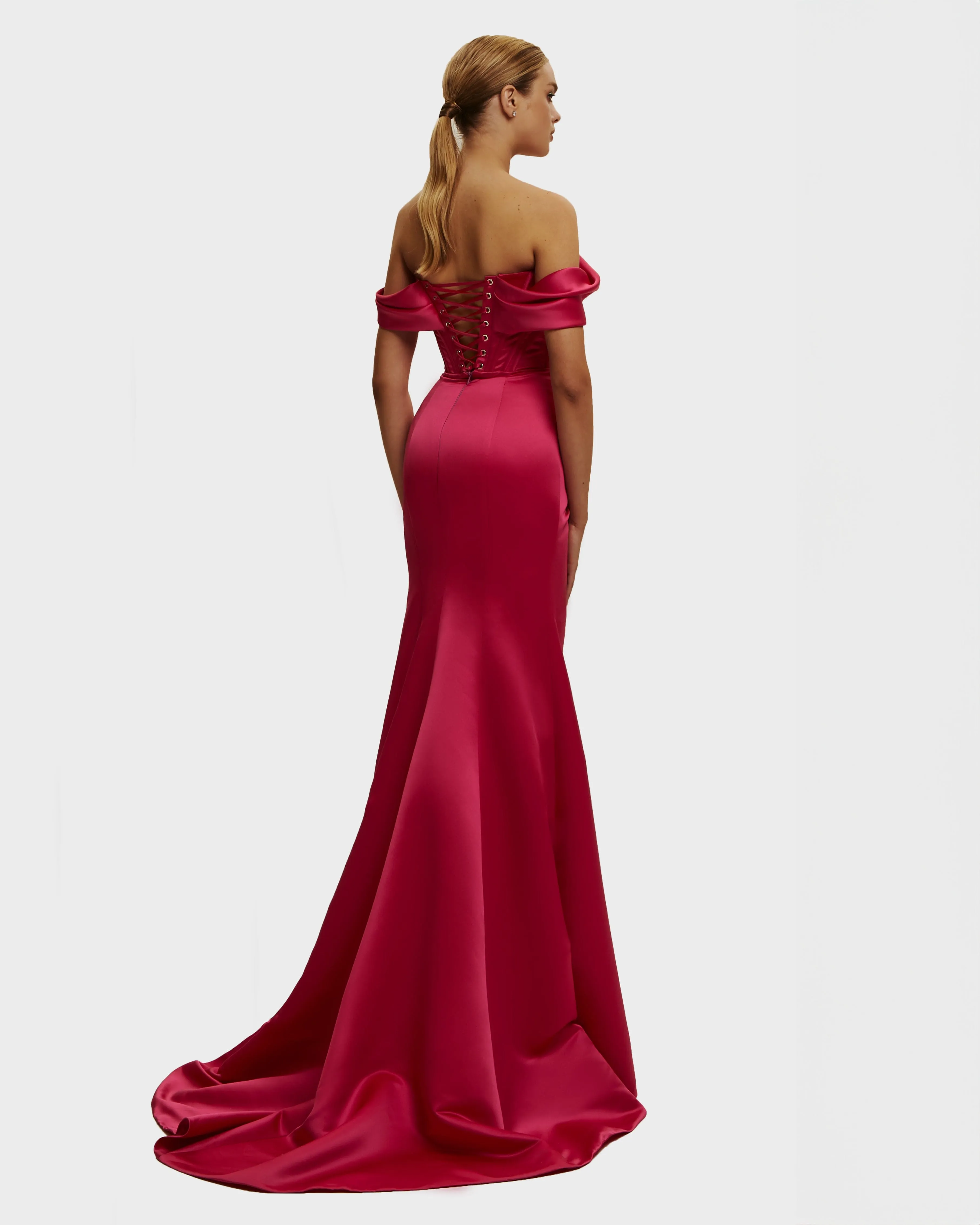 Fuchsia Princess strapless gown with thigh slit sold by Milla product image thumbnail 4