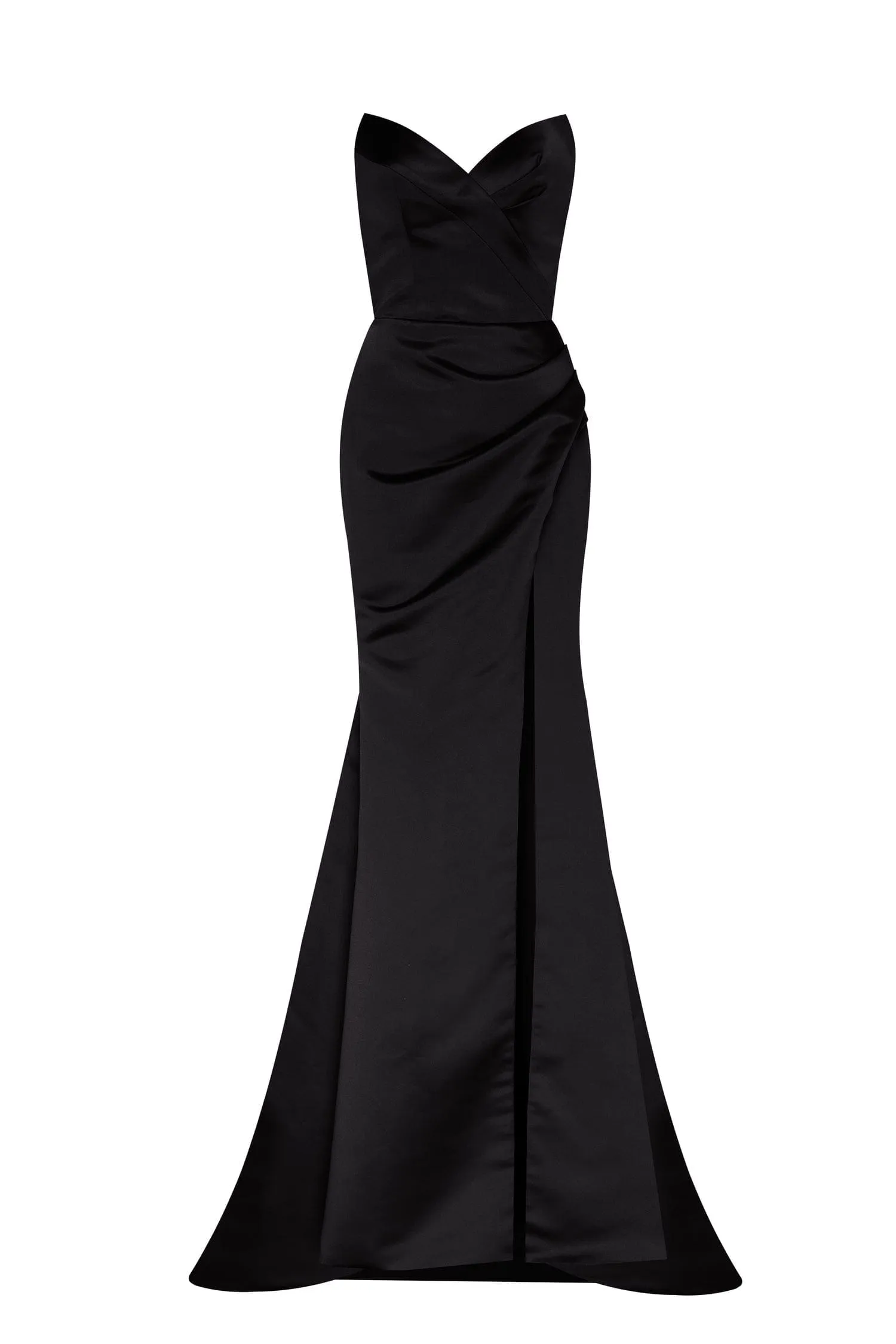 Black Strapless evening gown with thigh slit sold by Milla