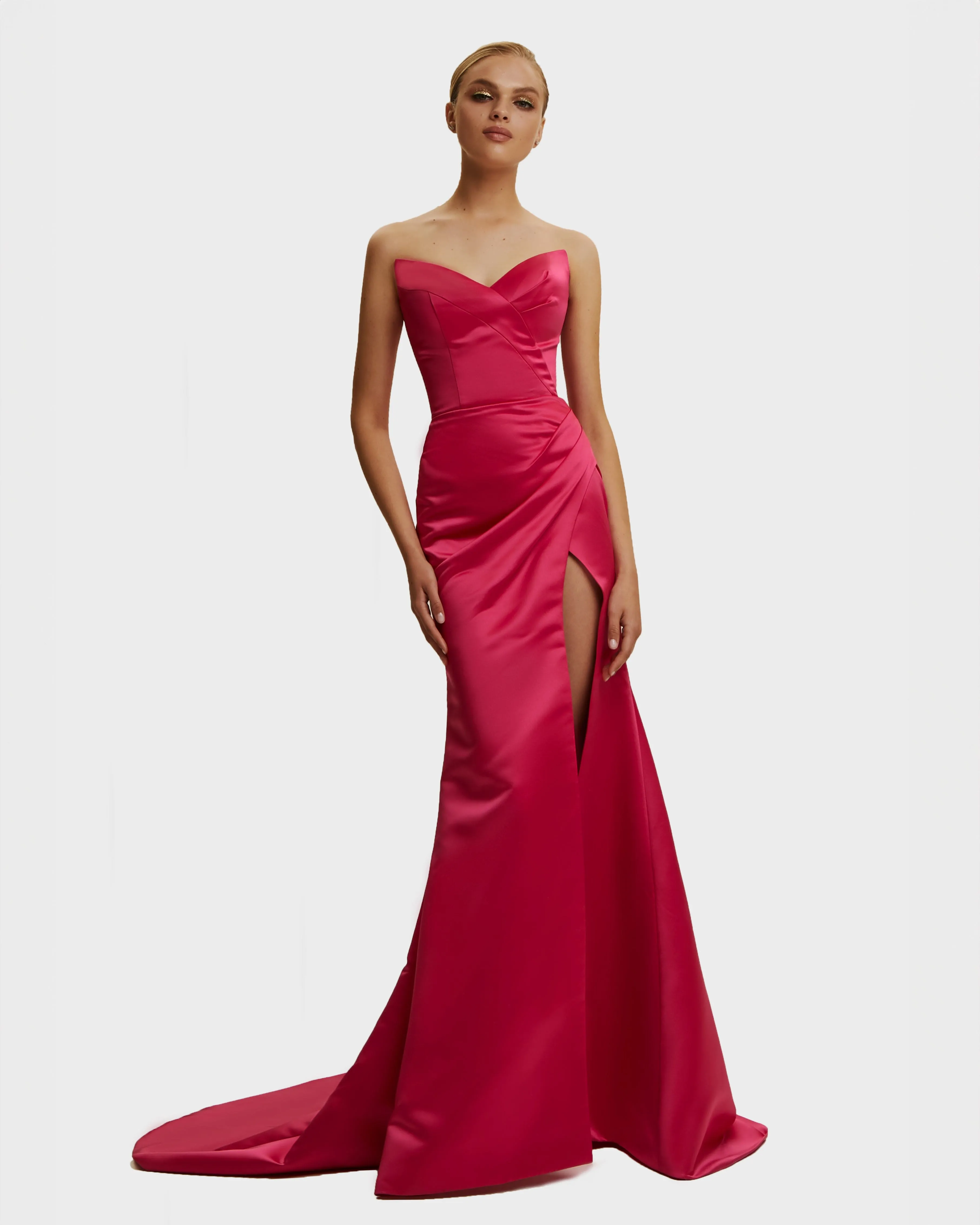 Fuchsia Strapless evening gown with thigh slit sold by Milla product image thumbnail 2