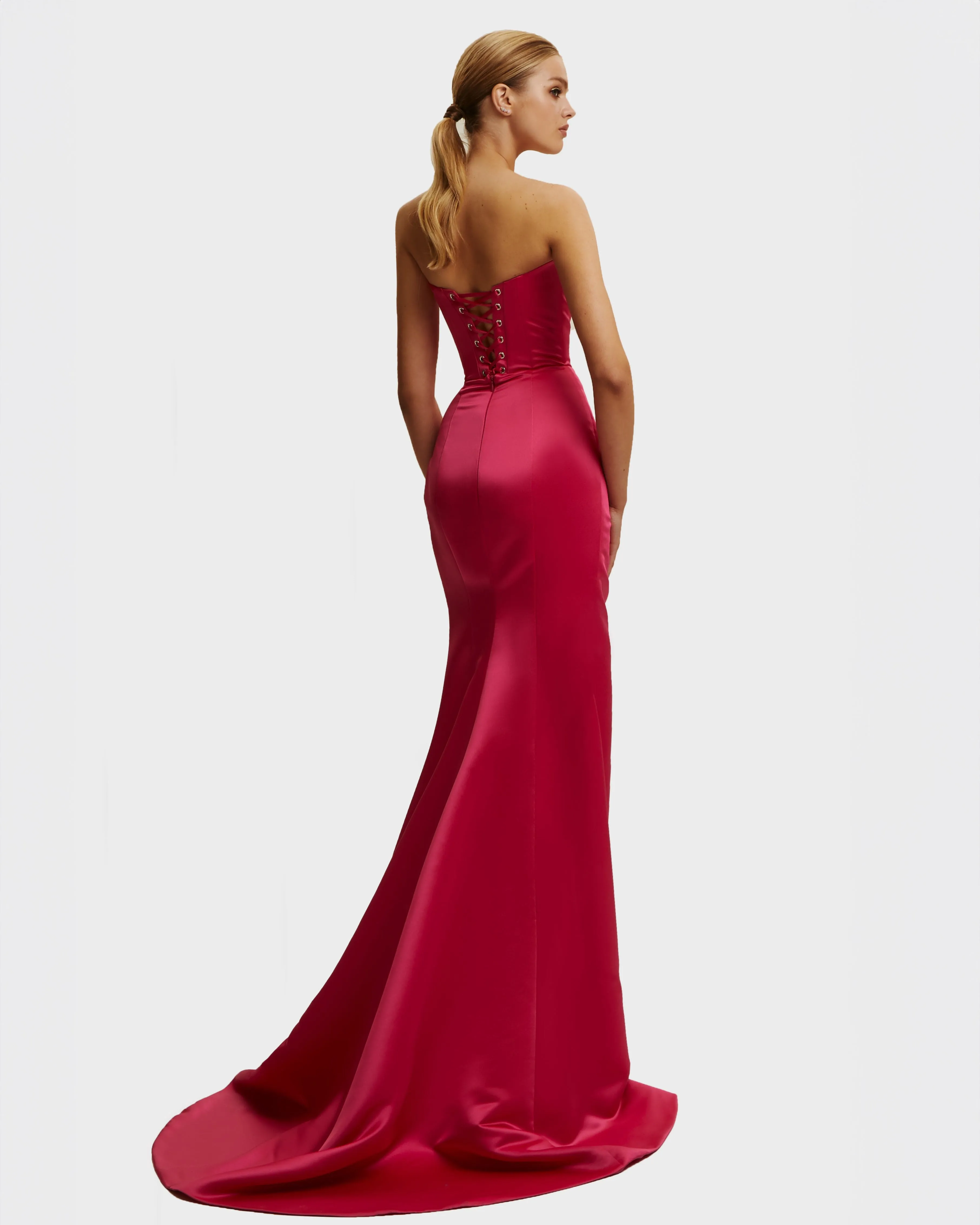Fuchsia Strapless evening gown with thigh slit sold by Milla product image thumbnail 4