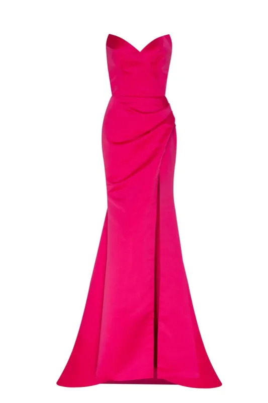 Fuchsia Strapless evening gown with thigh slit sold by Milla