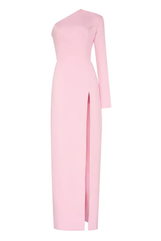 Pink Long-sleeved dress with sharp shoulder cut sold by Milla