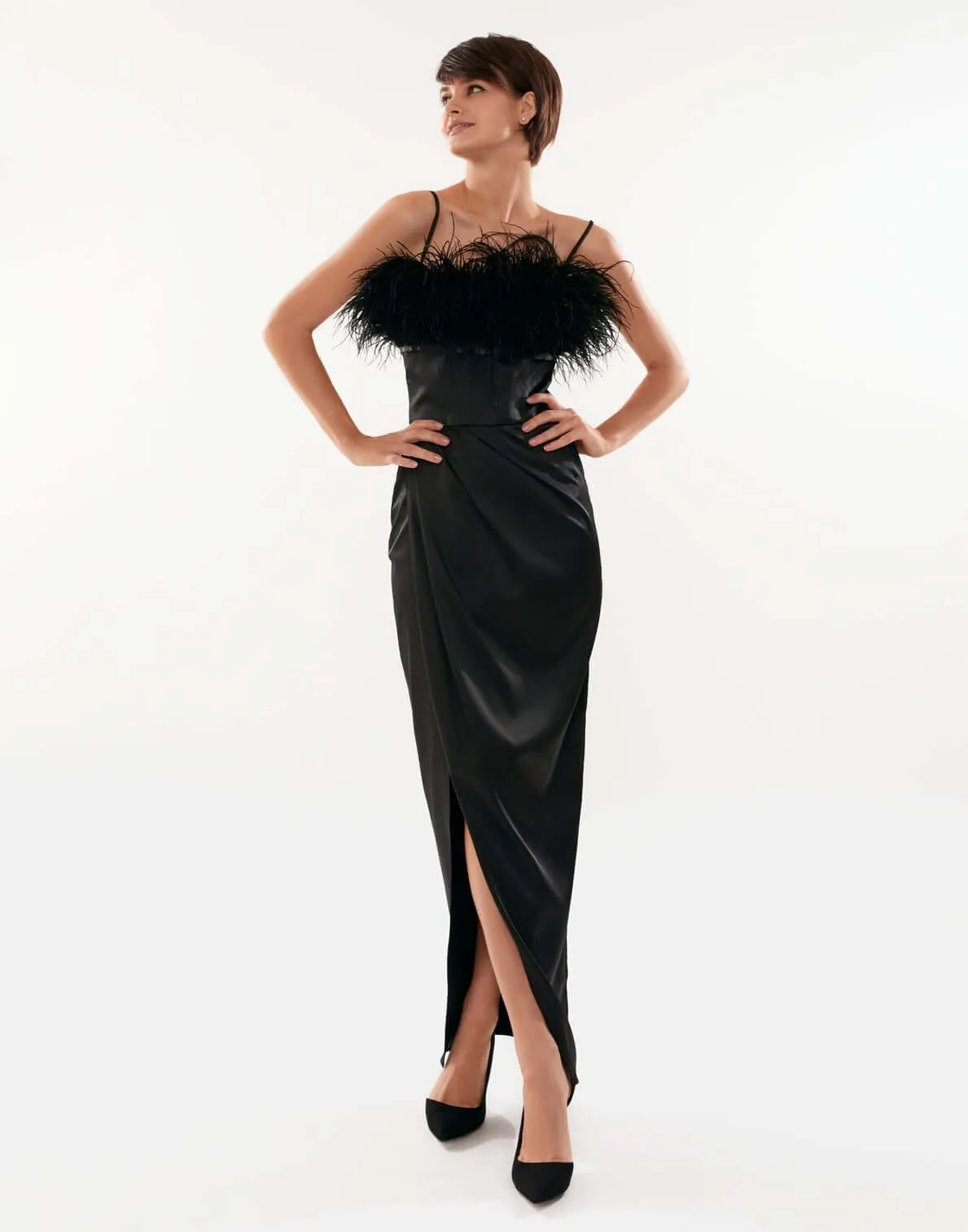 Black Celina Slip Midi Feathered Dress sold by Milla product image thumbnail 2