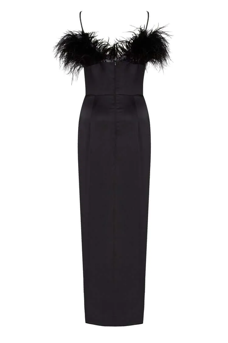 Black Celina Slip Midi Feathered Dress sold by Milla product image thumbnail 3