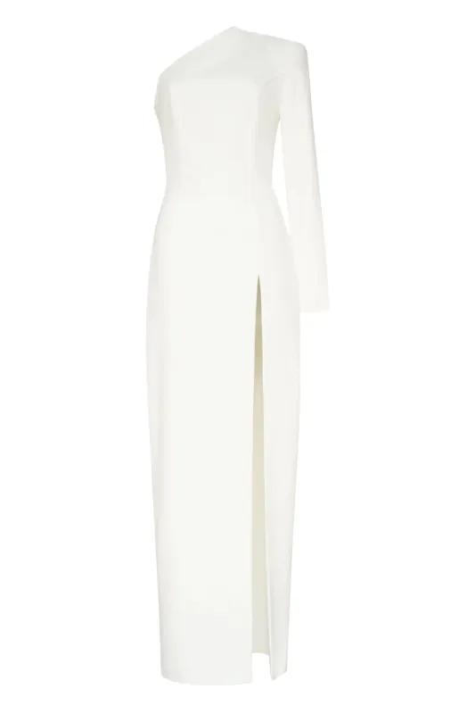 White Long-sleeved dress with sharp shoulder cut made by Milla