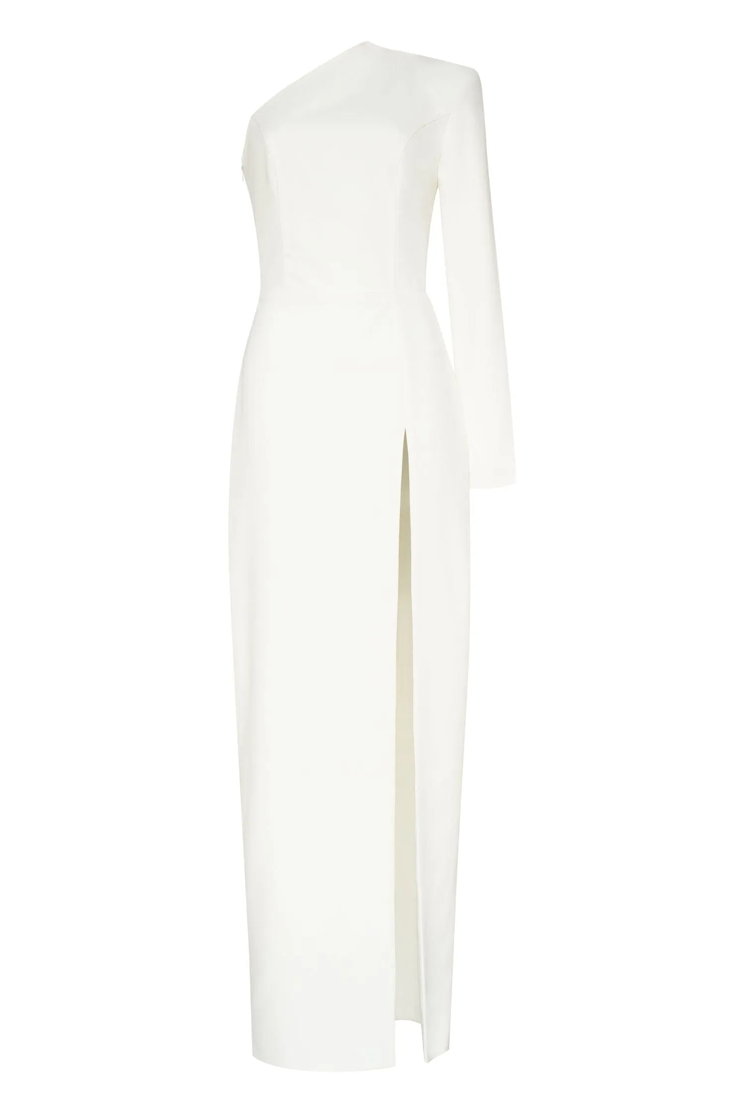 White Long-sleeved dress with sharp shoulder cut sold by Milla