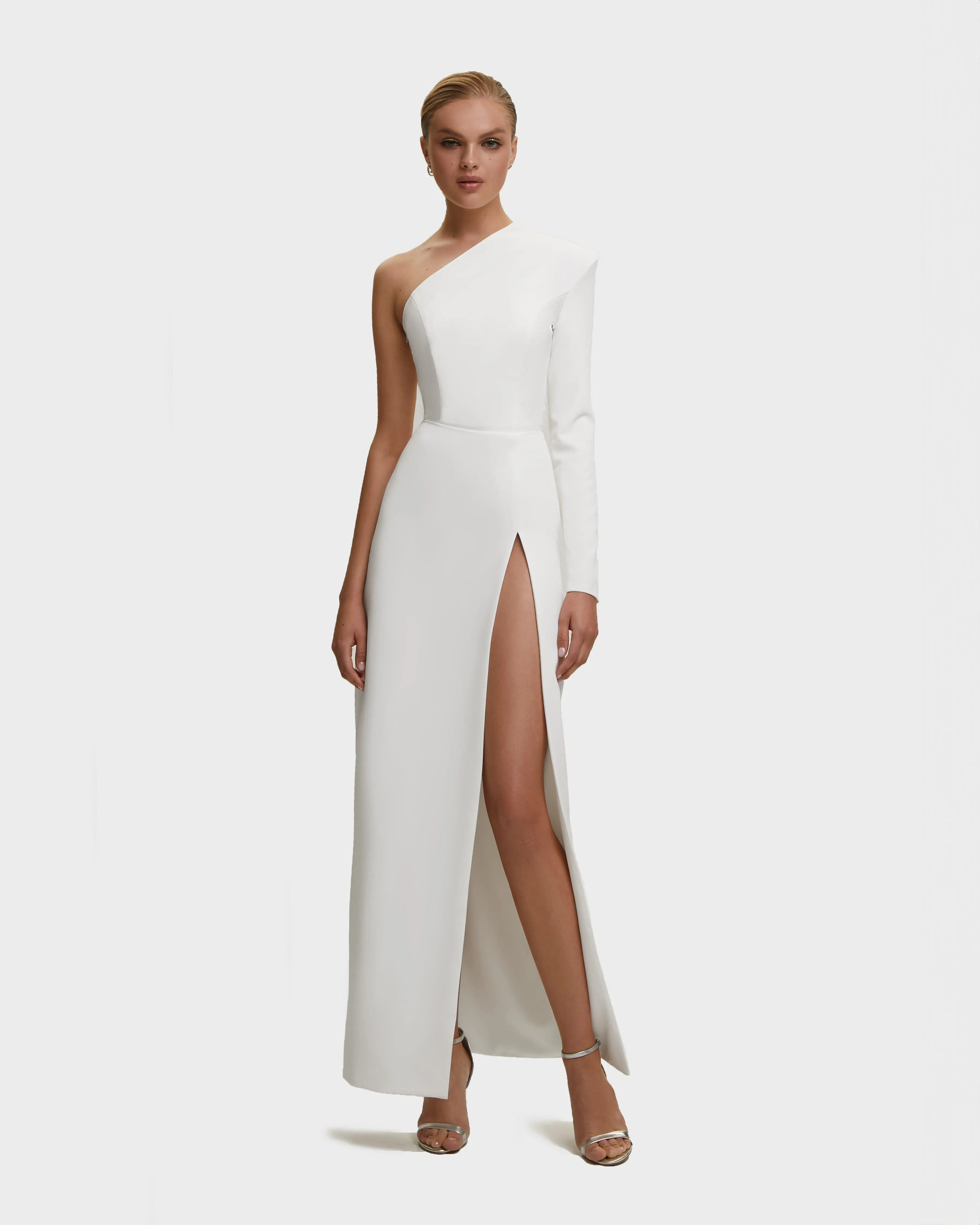 White Long-sleeved dress with sharp shoulder cut sold by Milla product image thumbnail 2