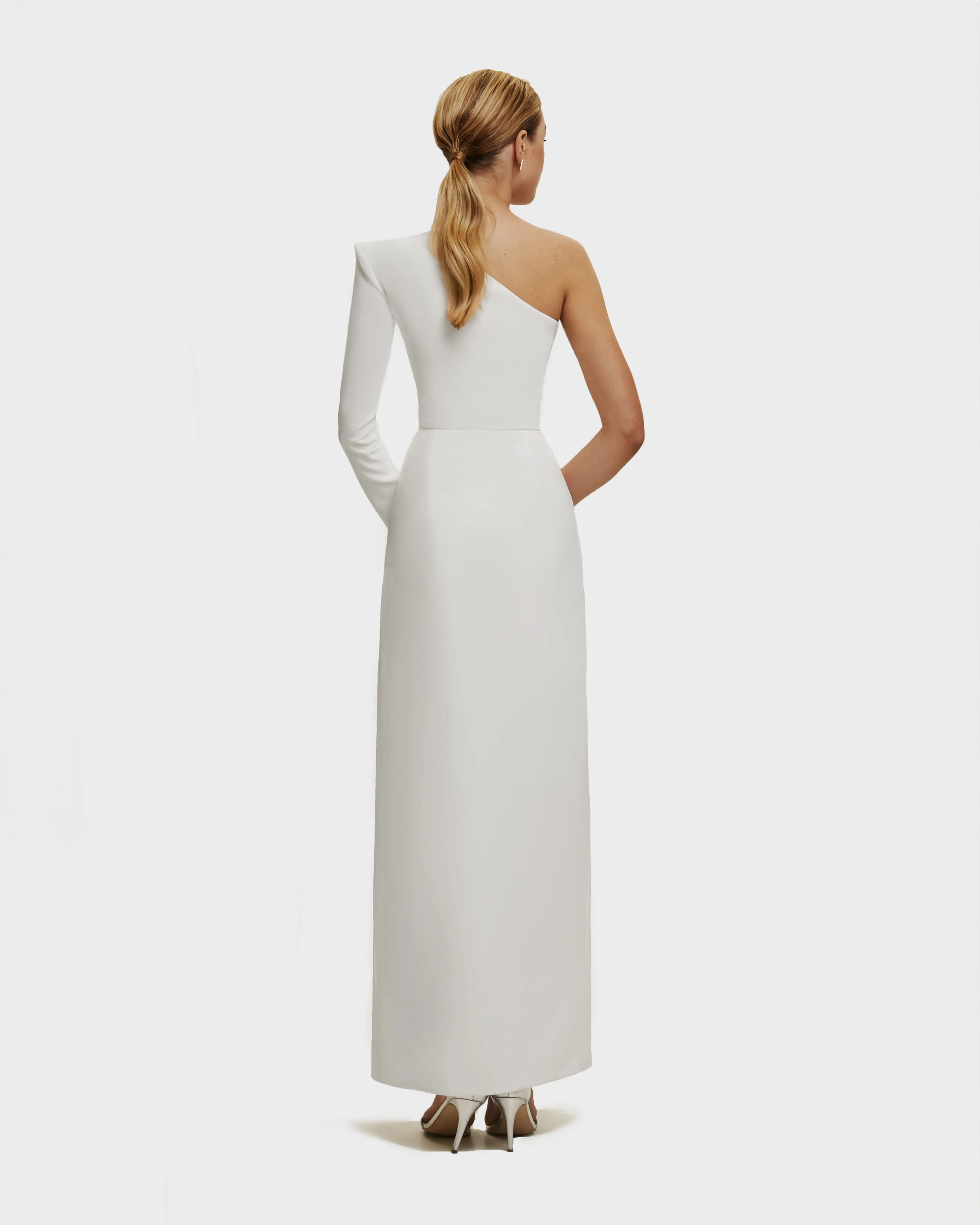 White Long-sleeved dress with sharp shoulder cut sold by Milla product image thumbnail 4