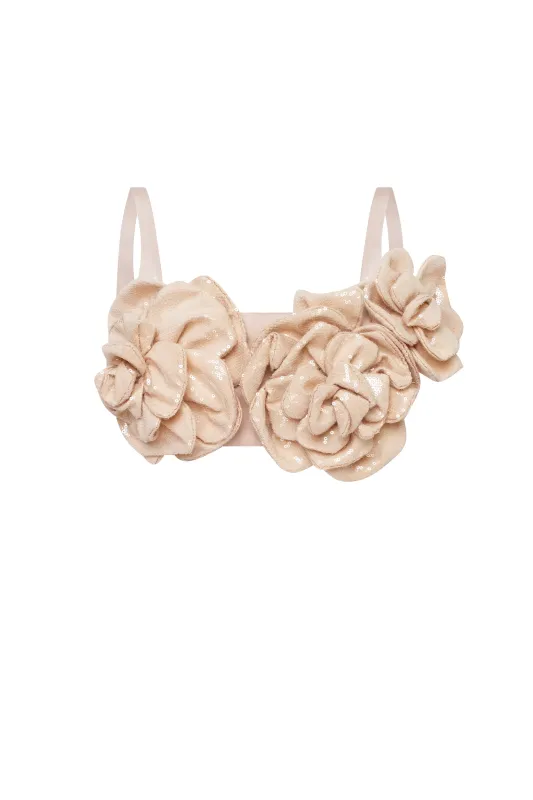 Artful sequined floral applique top, Midnight Walk sold by Milla