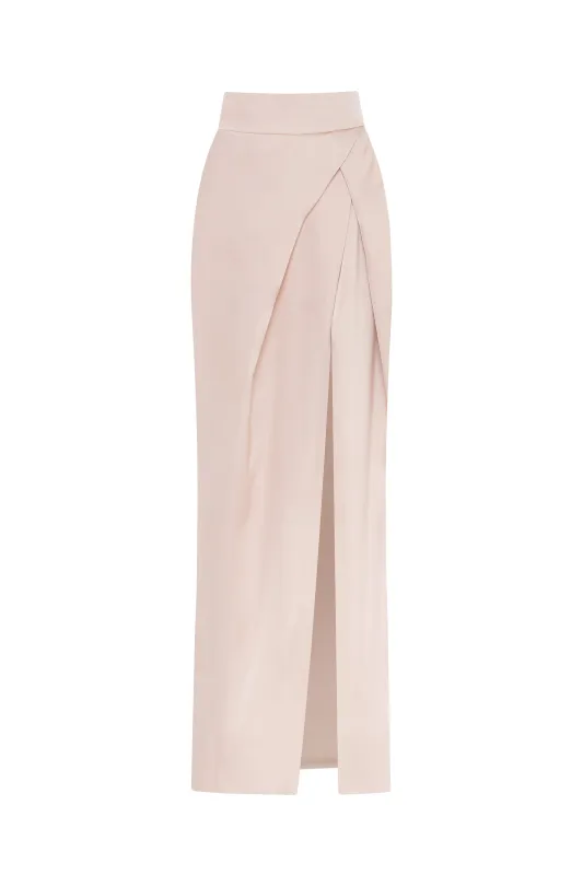 Refined high-waisted maxi satin skirt with a slit, Midnight Walk sold by Milla