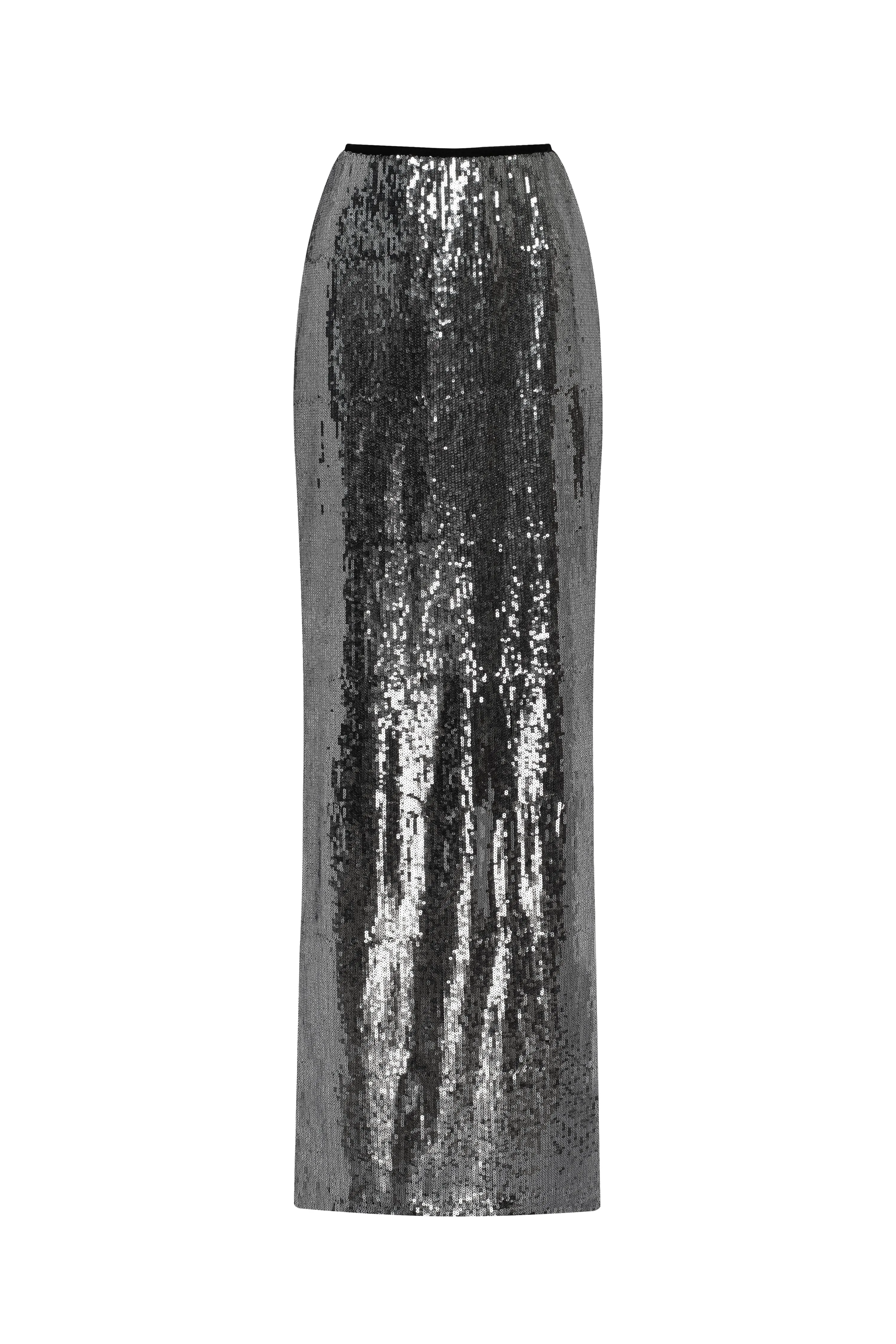Dramatic fitted sequined gray maxi skirt, Midnight Walk sold by Milla