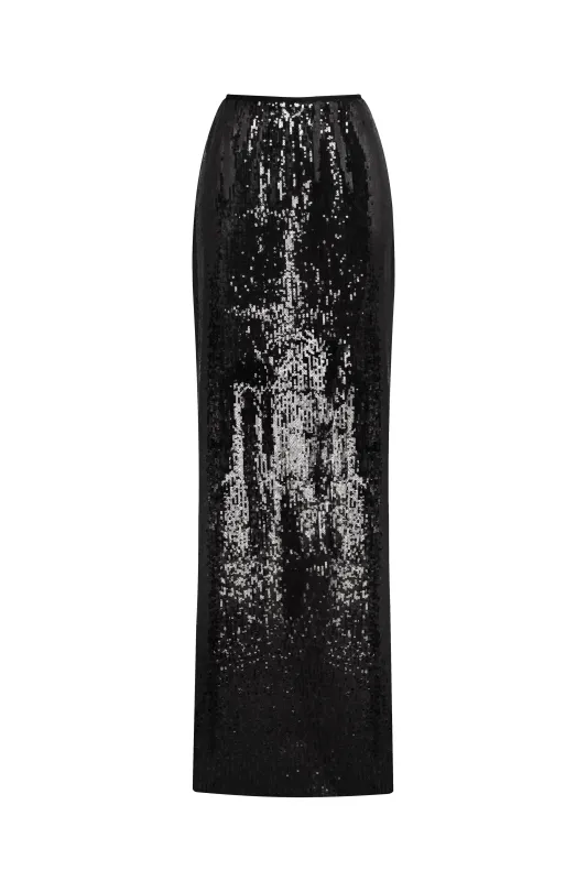 Dramatic fitted sequined black maxi skirt, Midnight Walk sold by Milla