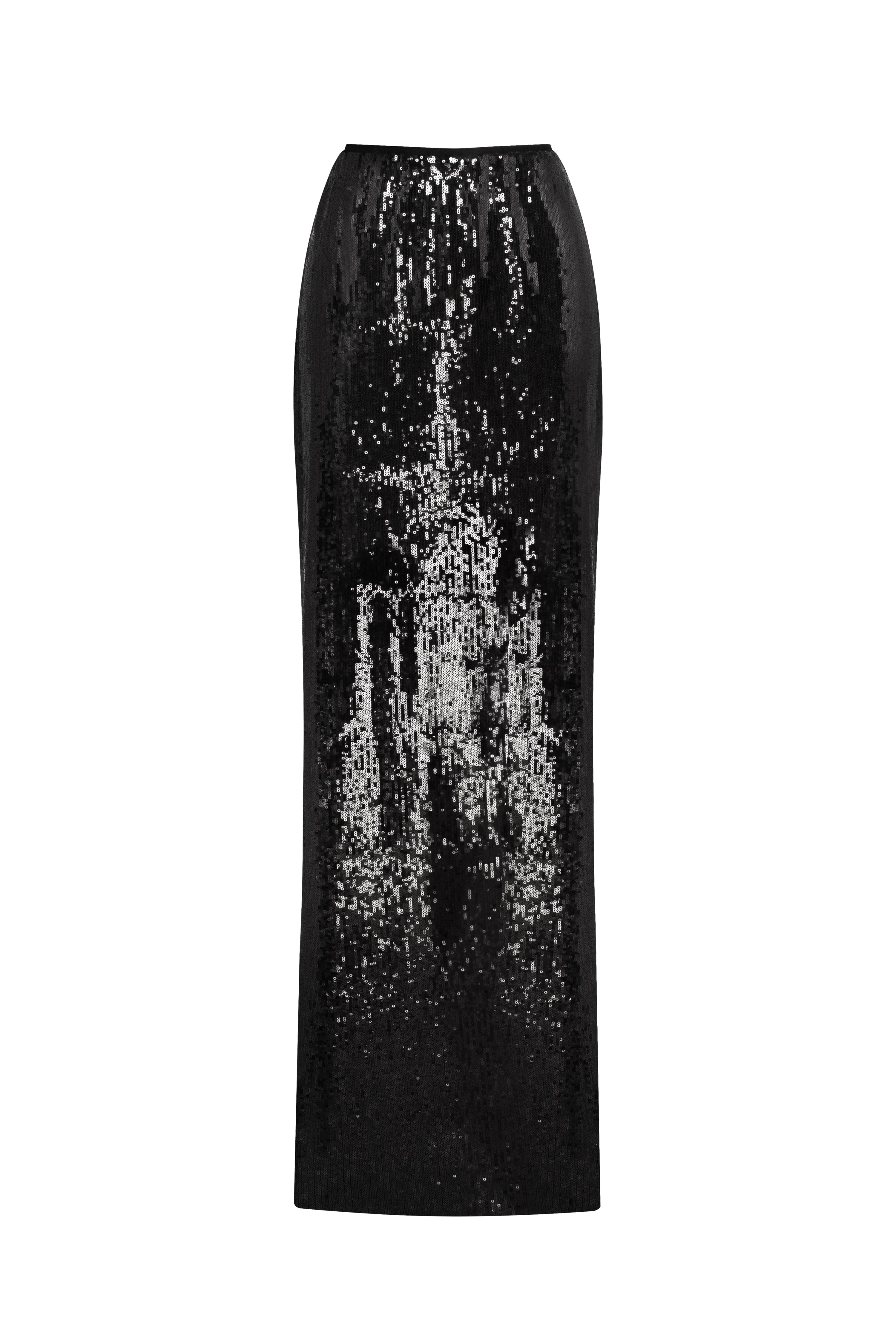 Dramatic fitted sequined black maxi skirt, Midnight Walk sold by Milla