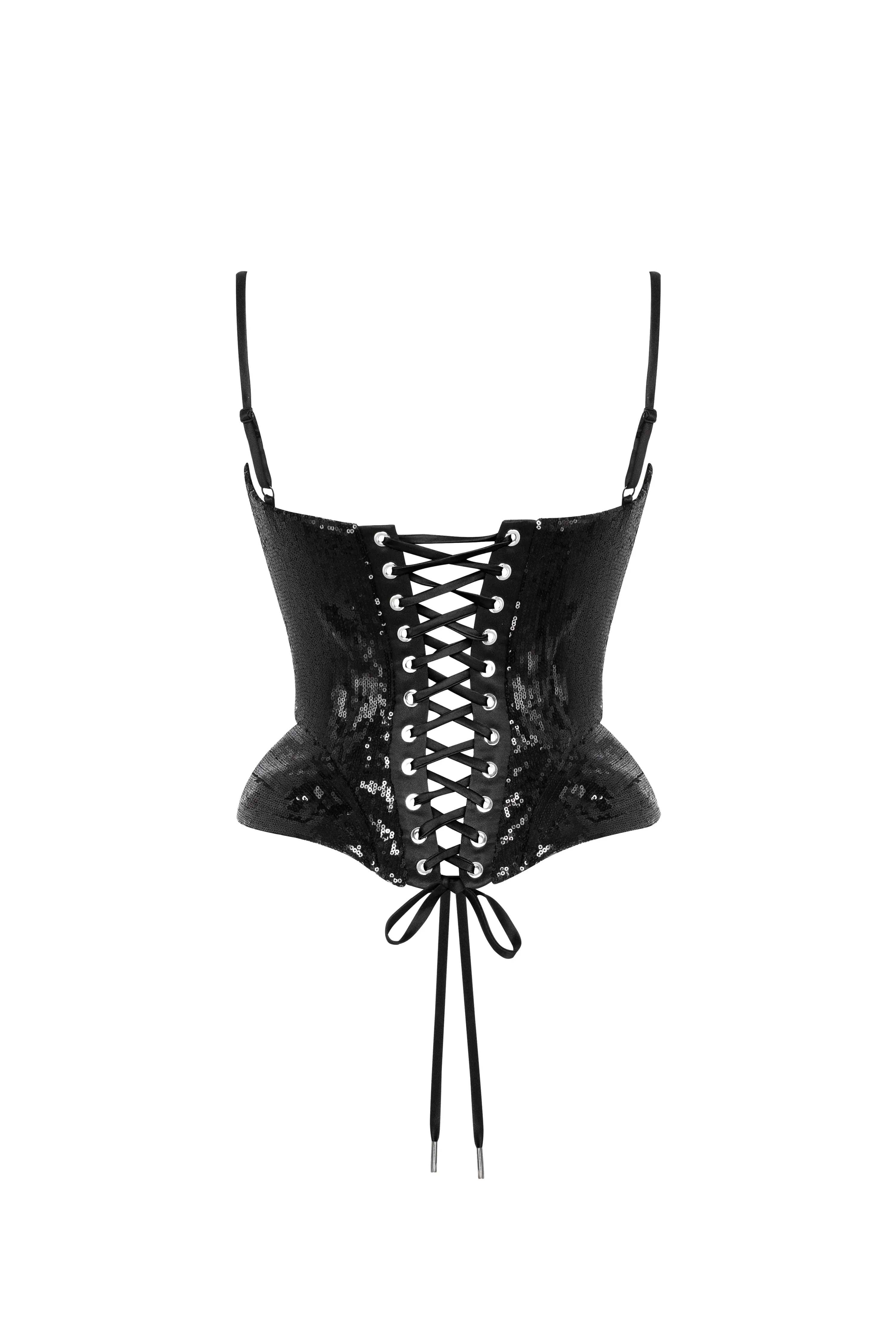 Sensational spaghetti straps sequined black corset, Midnight Walk sold by Milla product image thumbnail 3