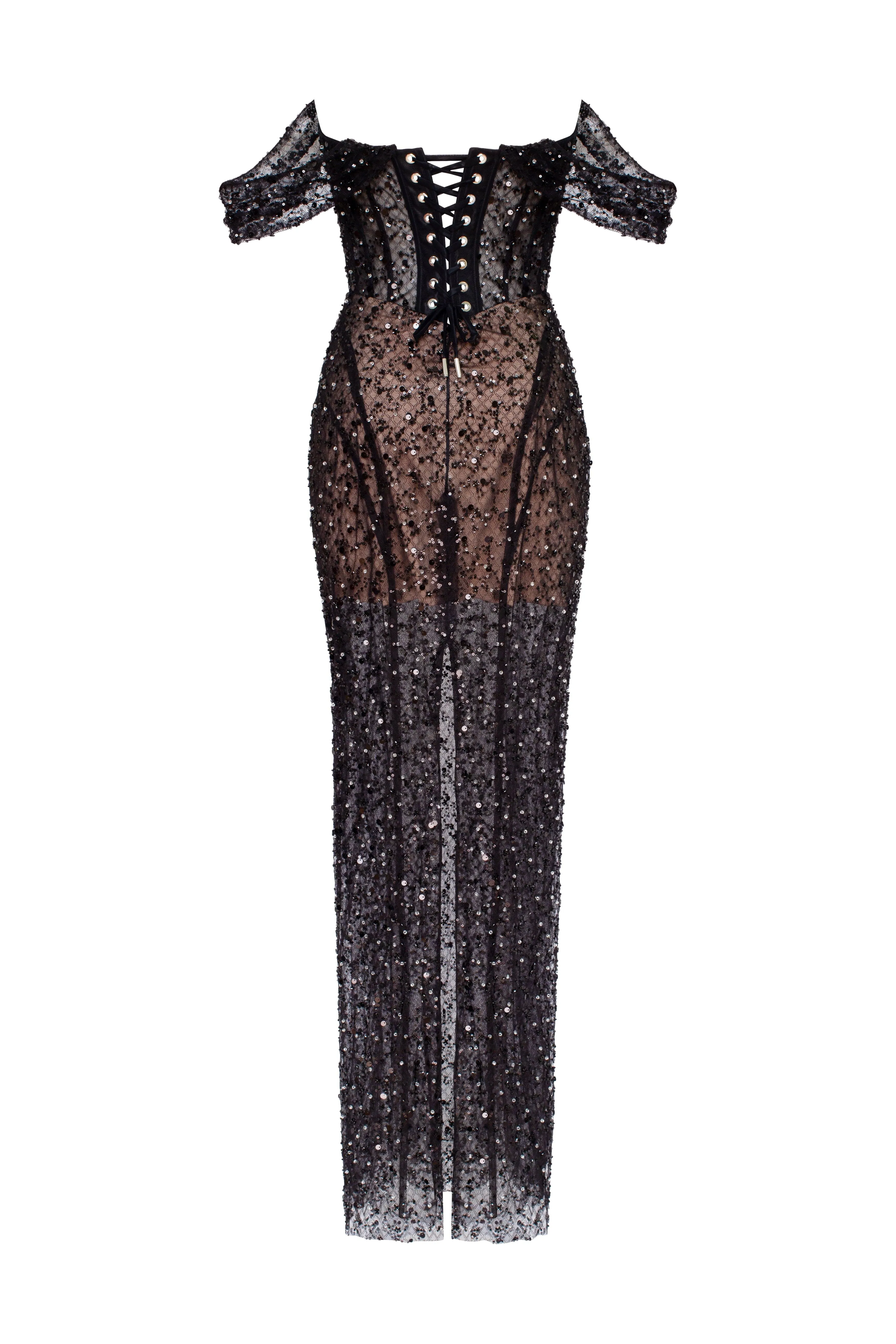 Striking black sequined fitted maxi dress, Midnight Walk sold by Milla product image thumbnail 3