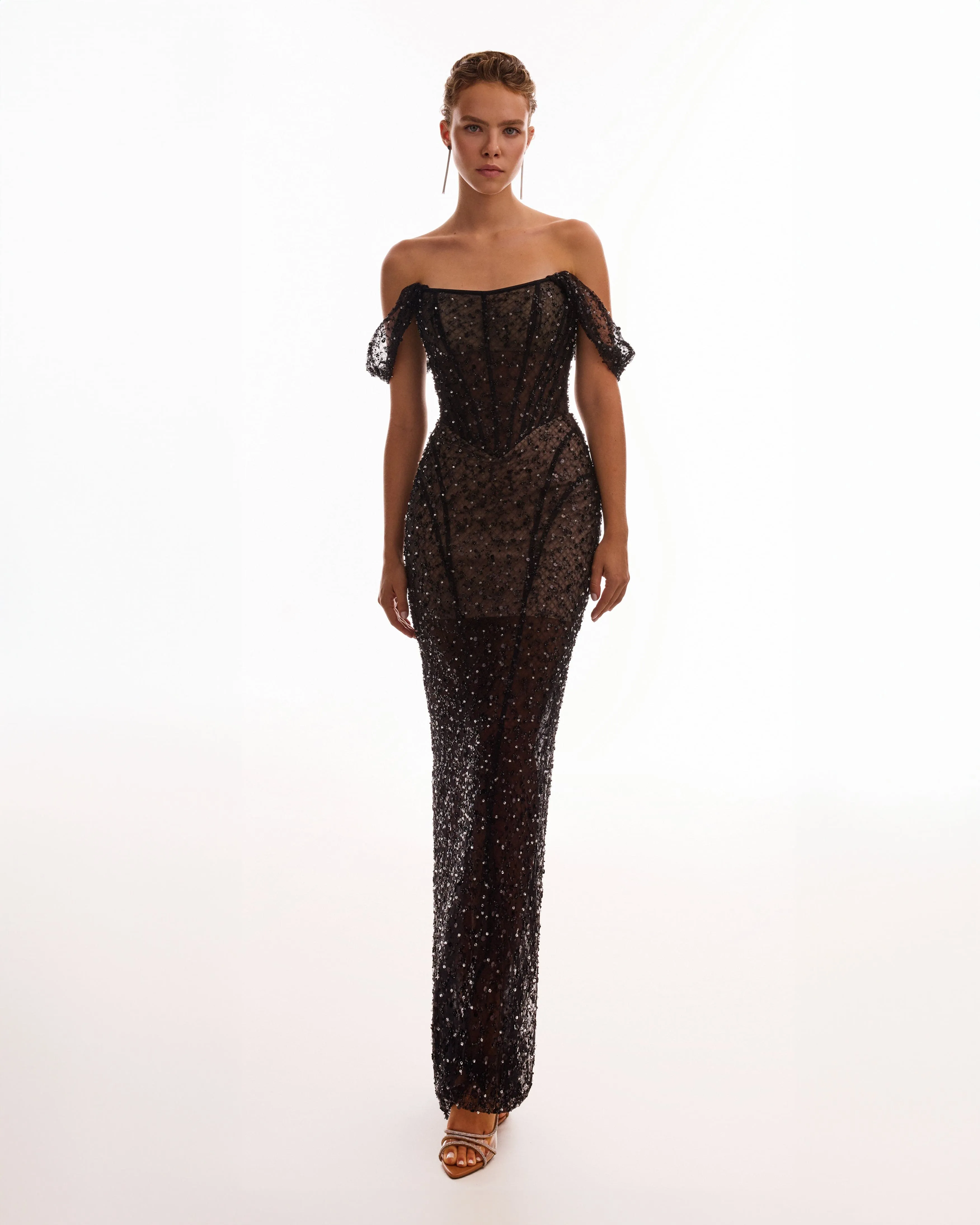 Striking black sequined fitted maxi dress, Midnight Walk sold by Milla product image thumbnail 2