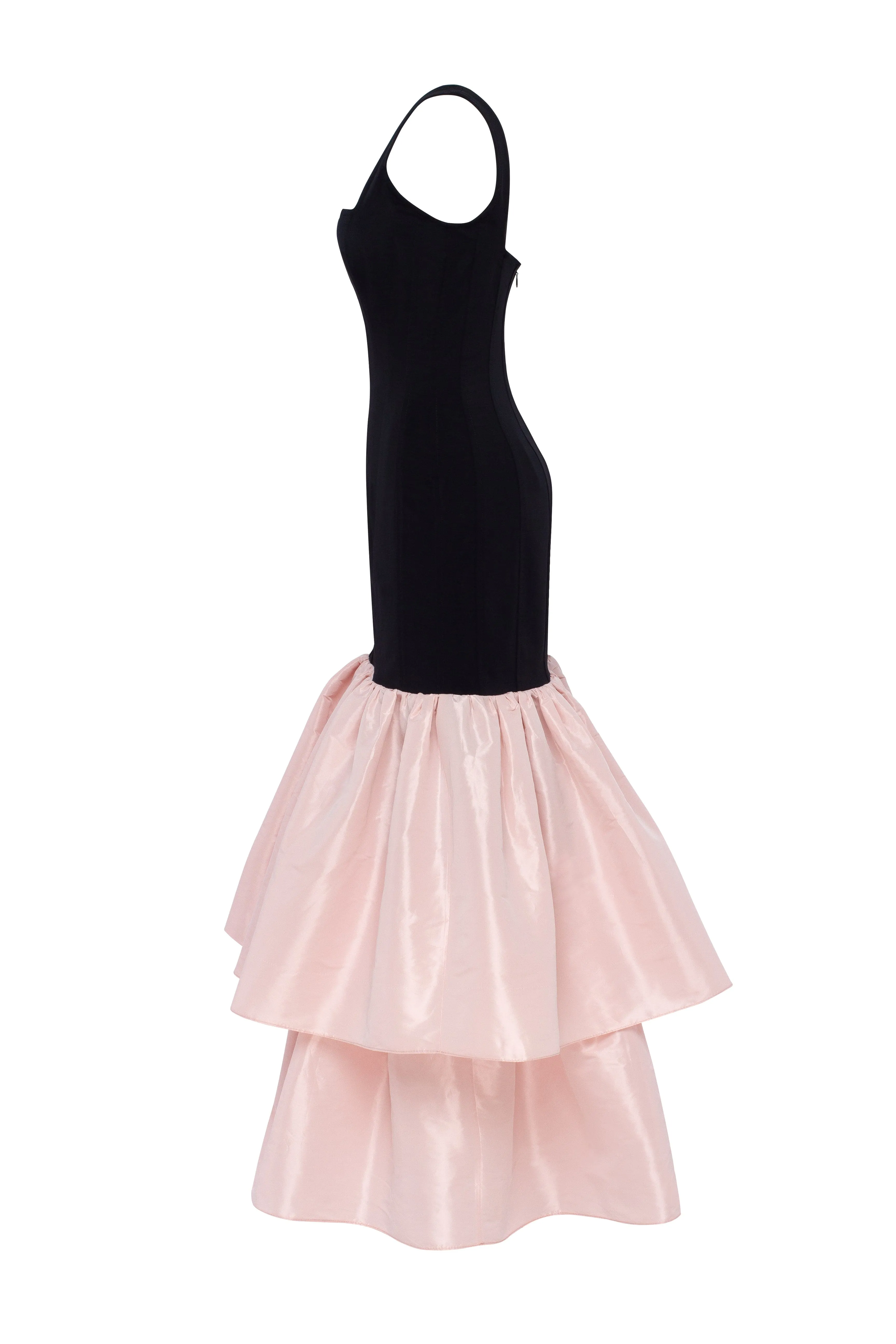 Black fitted maxi dress with pink puffy tiered skirt, Parisienne sold by Milla product image thumbnail 5