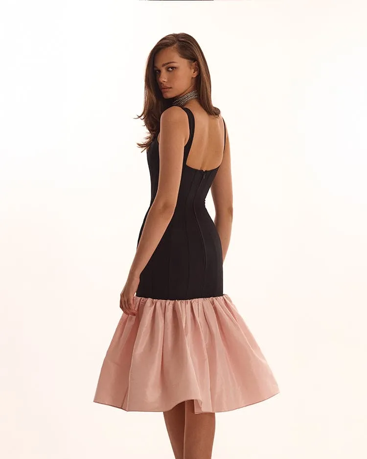 Black fitted maxi dress with pink puffy tiered skirt, Parisienne sold by Milla product image thumbnail 4