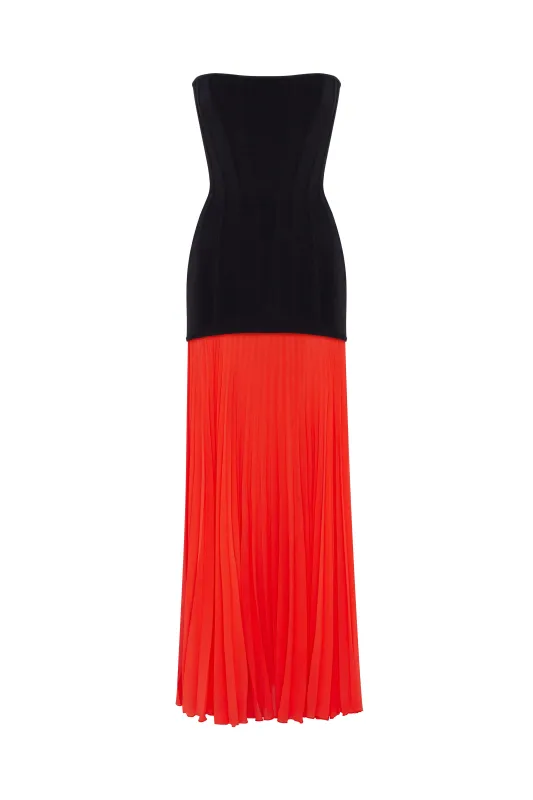 Black&Coral dress with a pleated skirt, Parisienne sold by Milla