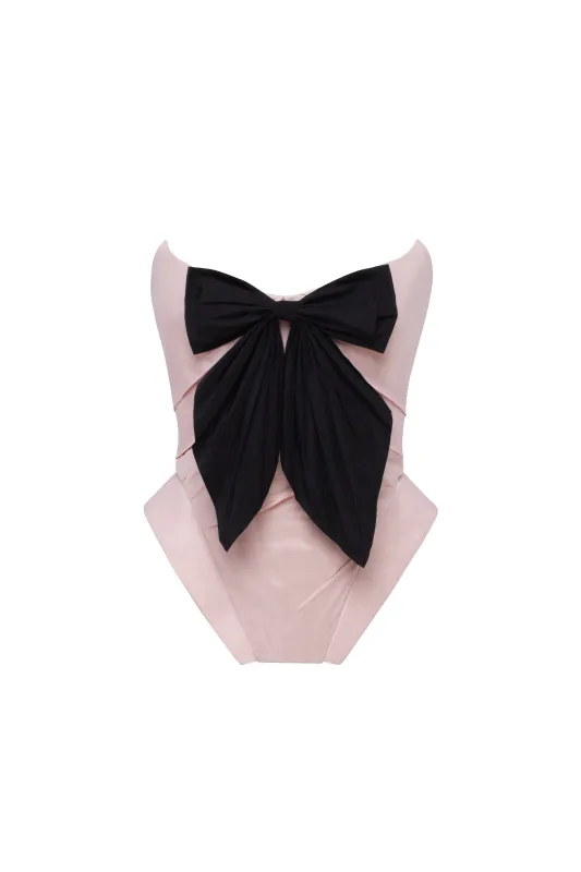 Sleeveless pink corset with detachable bow, Parisienne sold by Milla