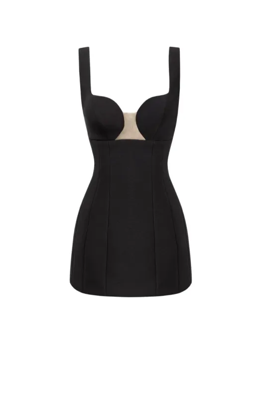 Glossy ultra mini dress in black with cutouts sold by Milla