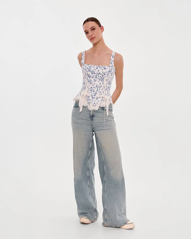 Blue lavender corset on straps with bows and ribbon lacing sold by Milla product image thumbnail 2