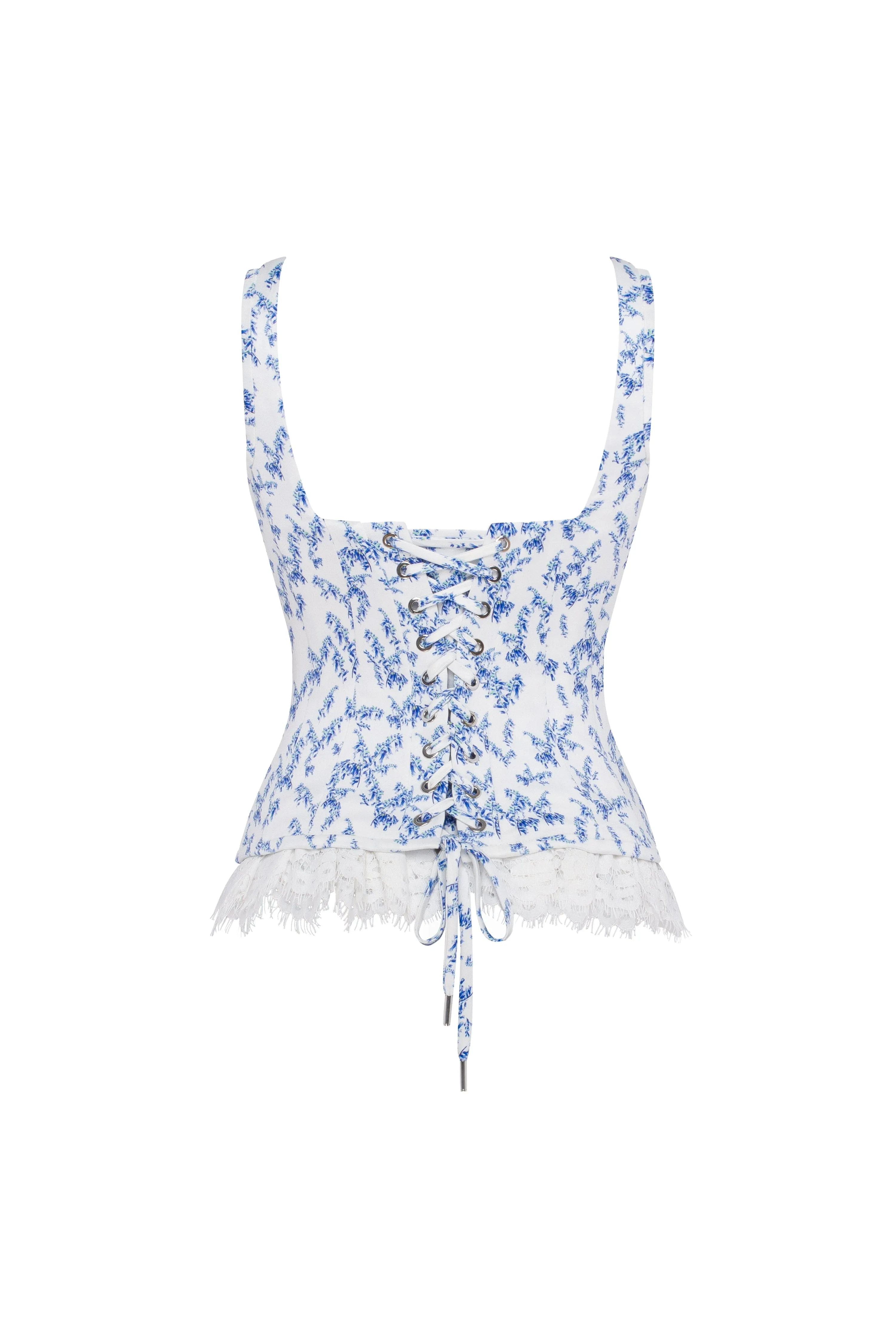 Blue lavender corset on straps with bows and ribbon lacing sold by Milla product image thumbnail 3